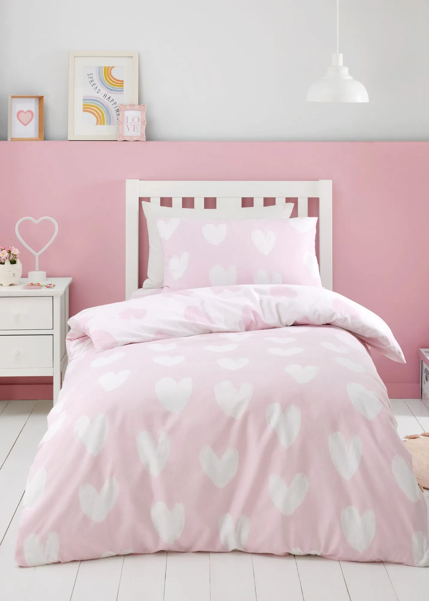 Brushed Cotton Hearts Reversible Duvet Cover Set Junior - Pink product