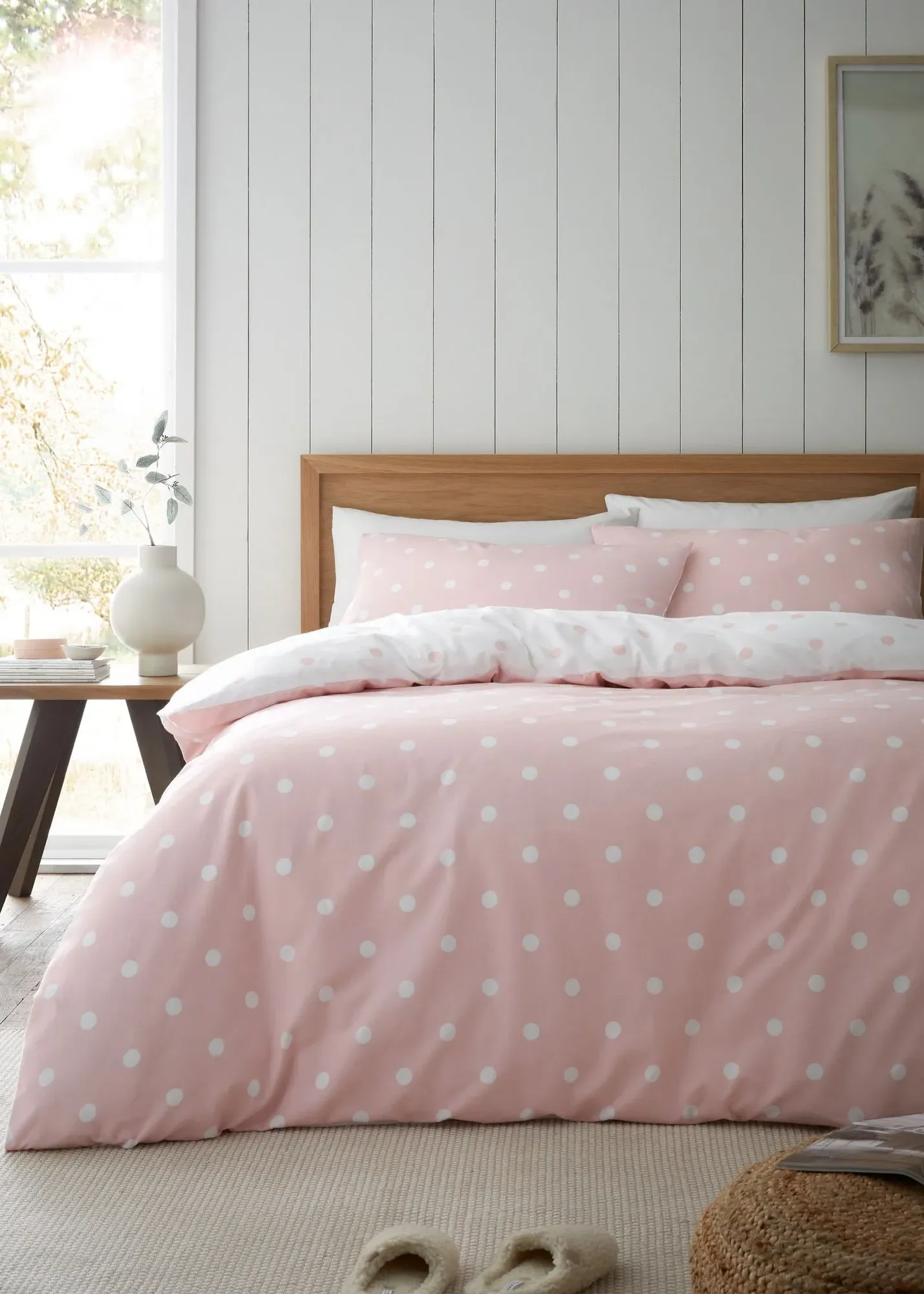 Brushed Polka Dot Double Reversible Duvet Cover Set - Pink, Brushed Cotton product