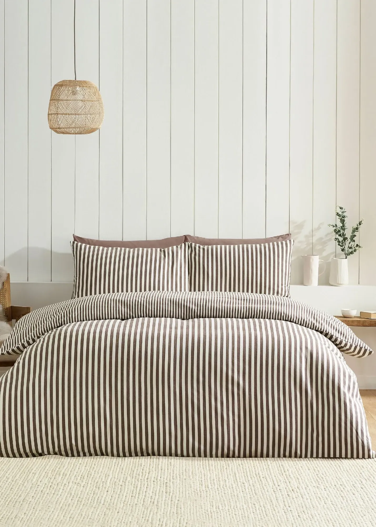 Brushed Stripe Single Duvet Cover Set Reversible - Brown, Cotton product