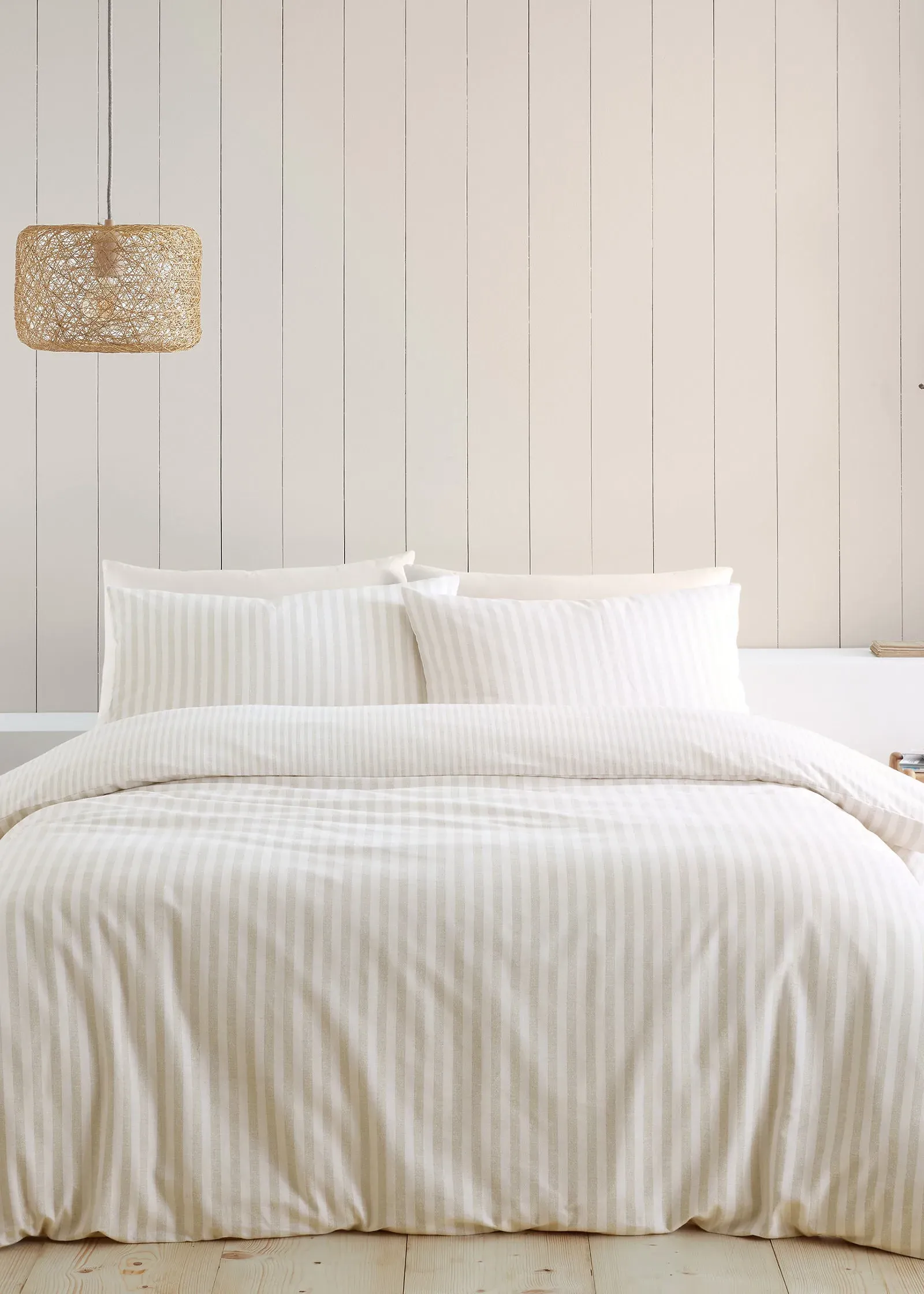 Brushed Stripe Single Duvet Cover Set Reversible - Natural, Cotton product
