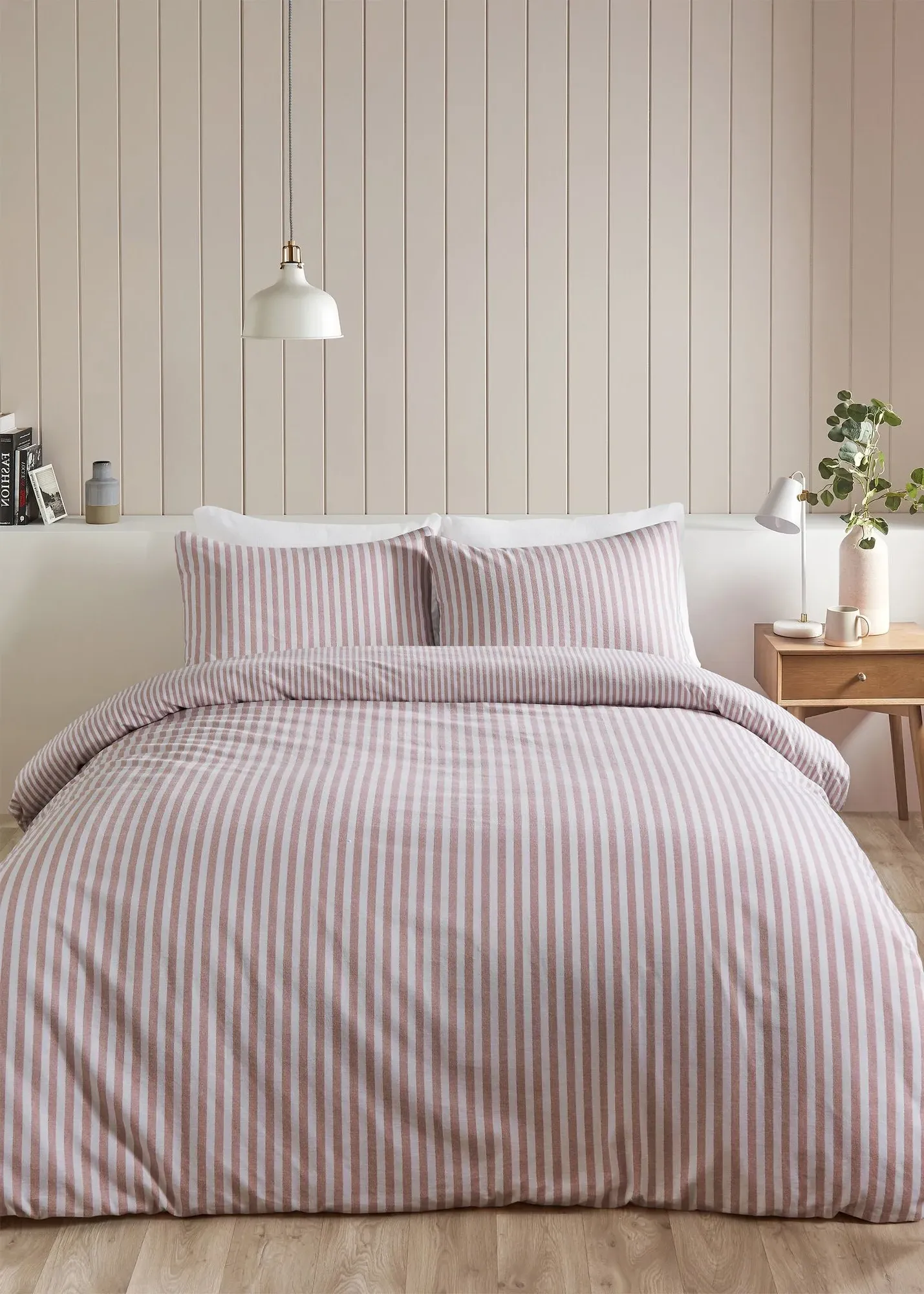 Brushed Stripe Single Reversible Duvet Cover Set - Pink, Cotton product