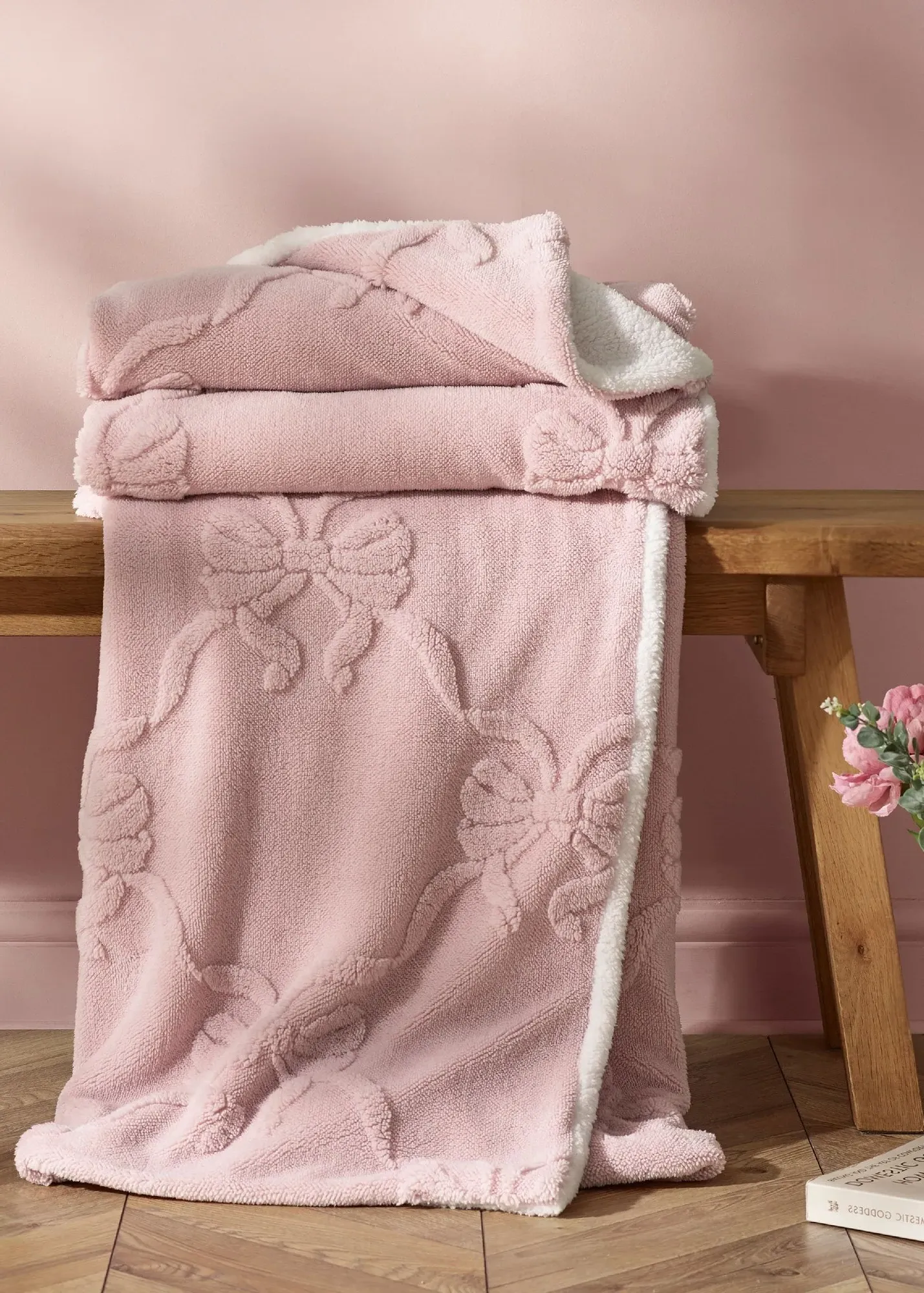 Carved Bow Fleece Blanket Throw - Pink product