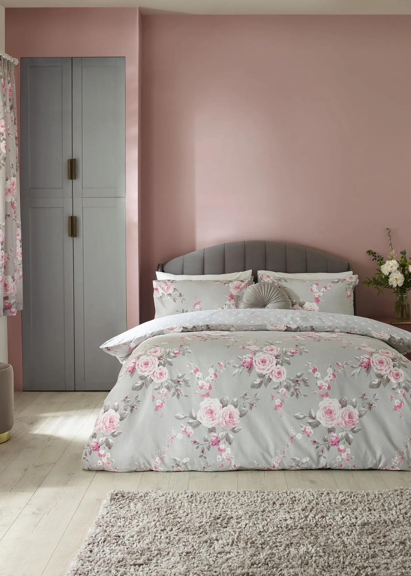 Catherine Lansfield Floral Reversible Single Duvet Cover Set - Grey product