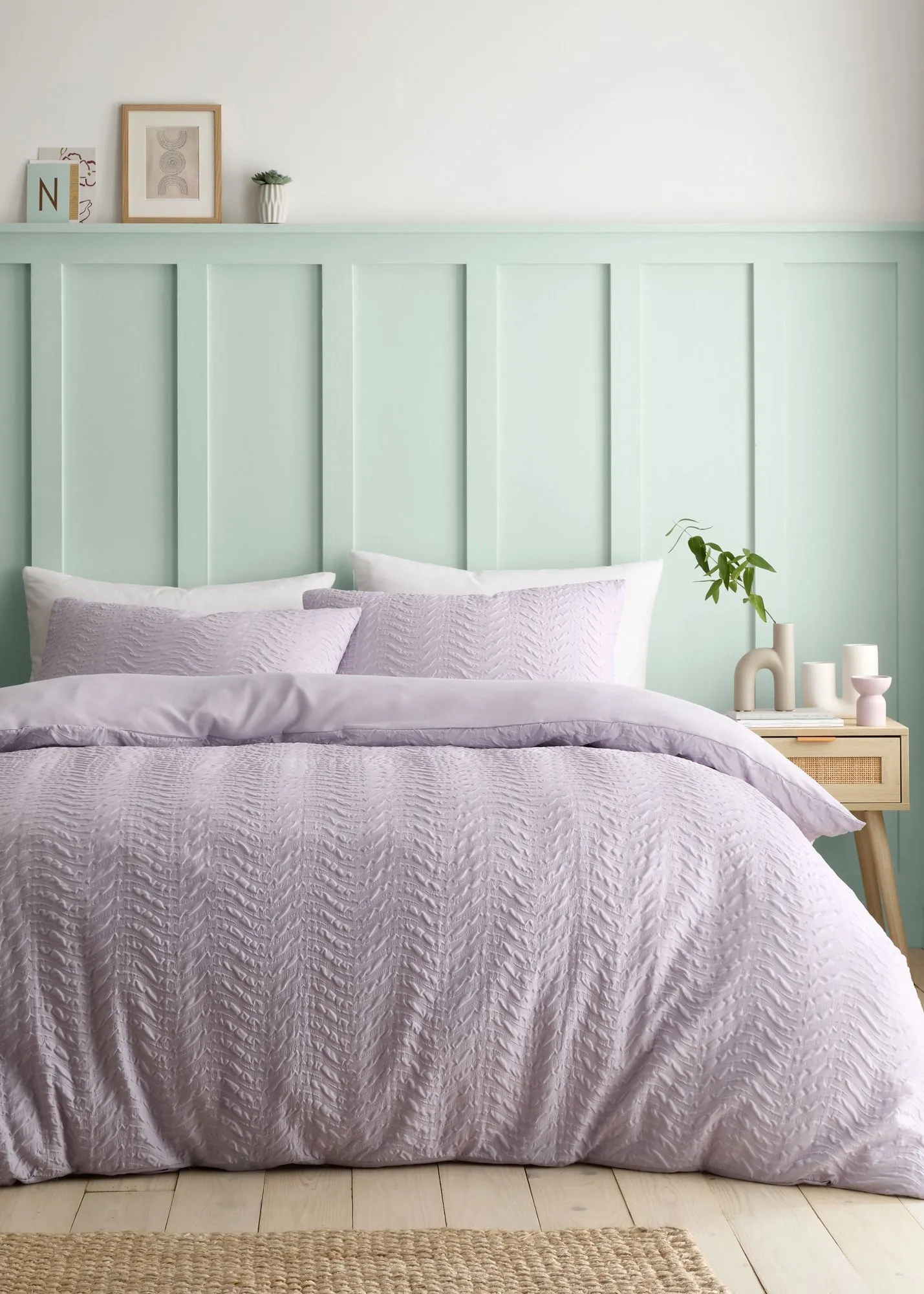 Catherine Lansfield Heatset Wave King Size Duvet Cover Set - Lilac, Polyester product