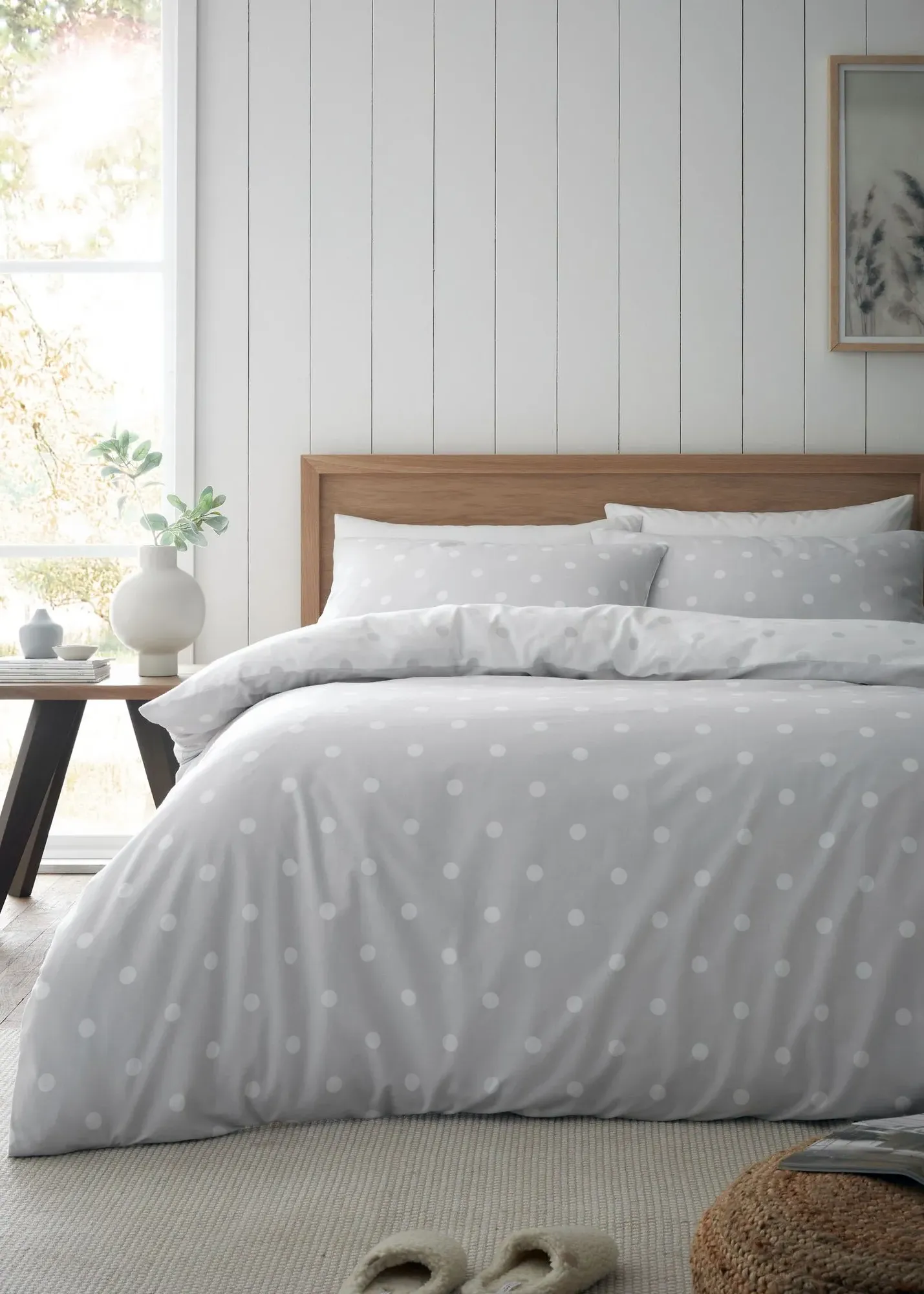 Catherine Lansfield Polka Dot Single Duvet Cover Set - Grey, Brushed Cotton product