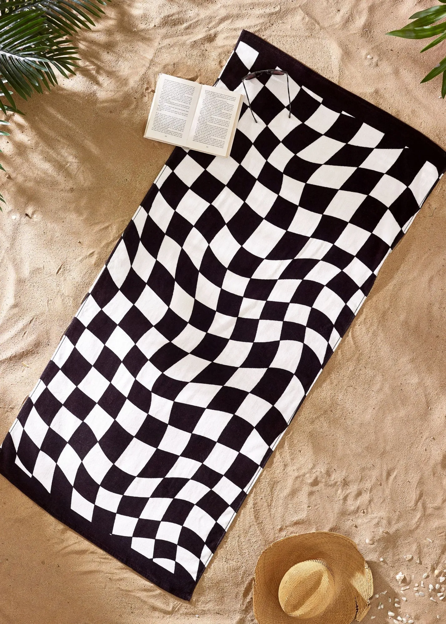 Checkerboard Cotton Beach Towel - Black & White product
