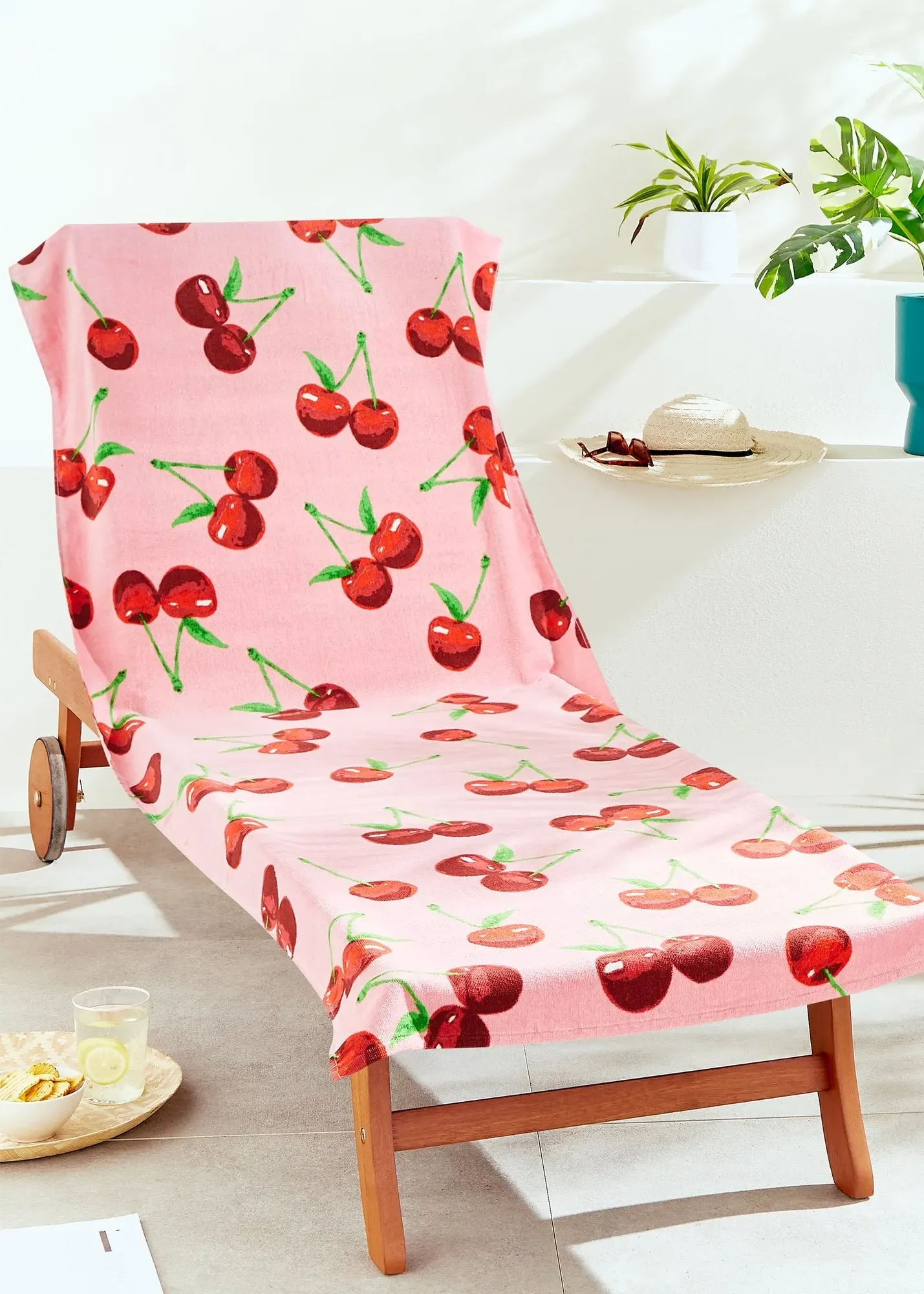 Cherries Cotton Beach Sun Lounger Towel - Pink product