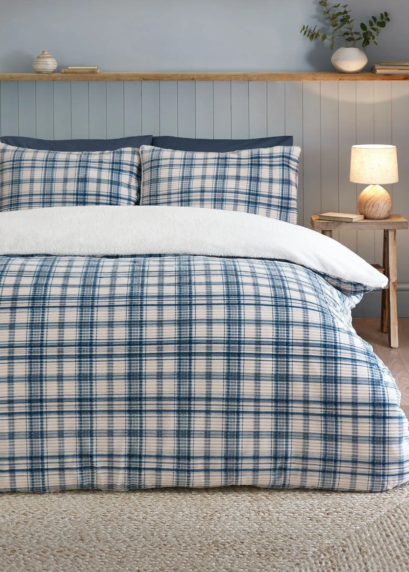 Cosy Ribbed Check Single Duvet Cover Set - Blue product