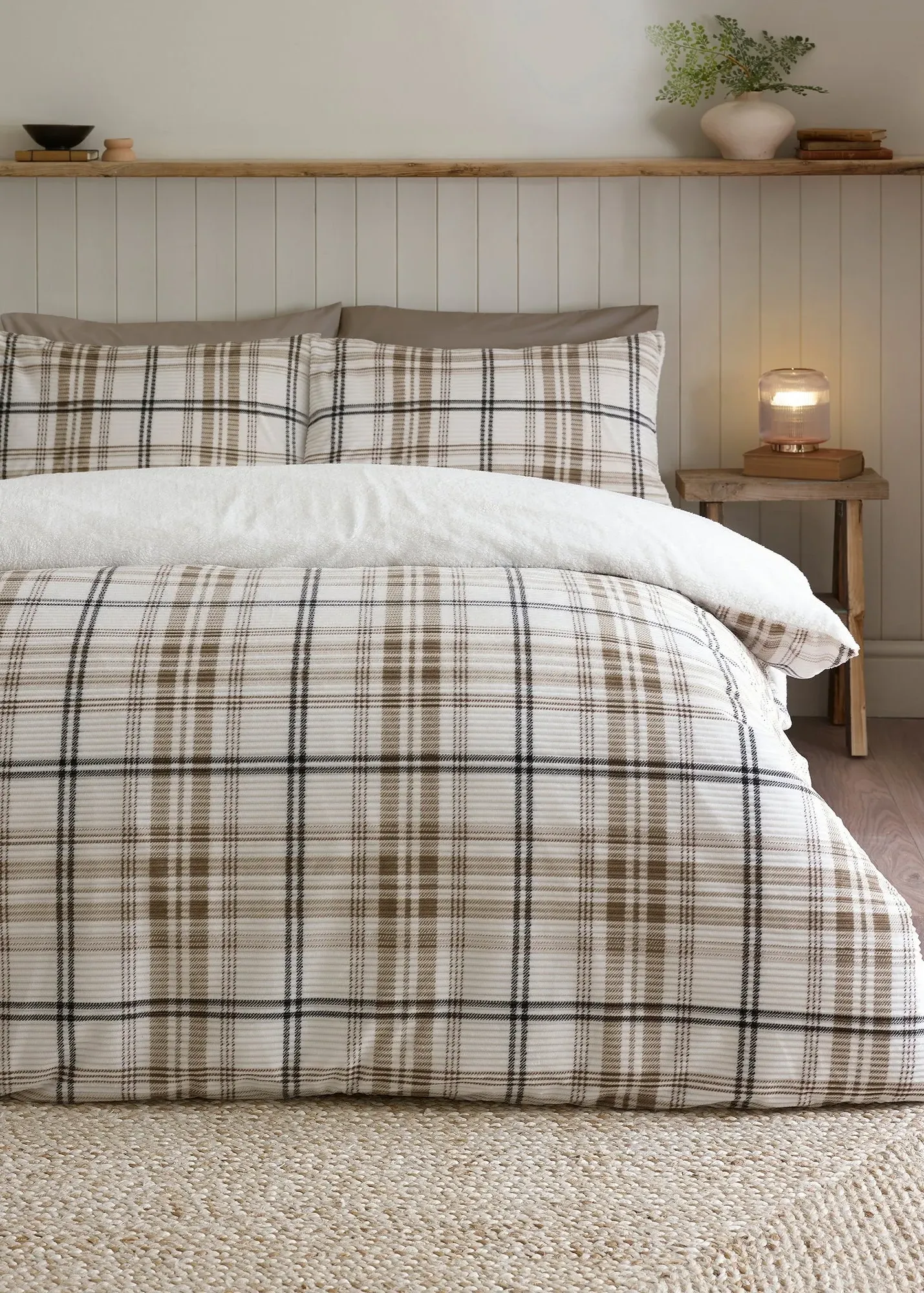 Cosy Ribbed Check Single Duvet Cover Set - Natural product