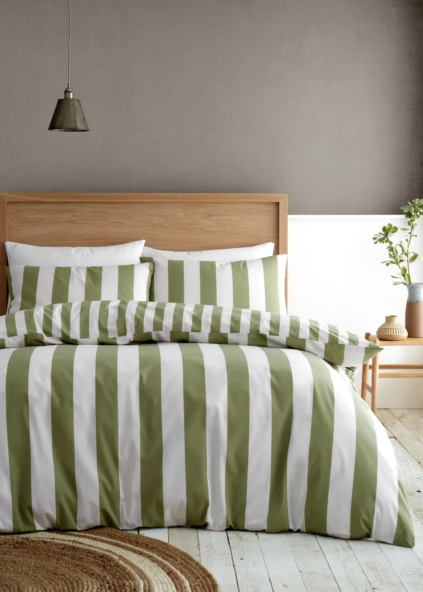 Cove Stripe Reversible Single Duvet Cover Set - Green product