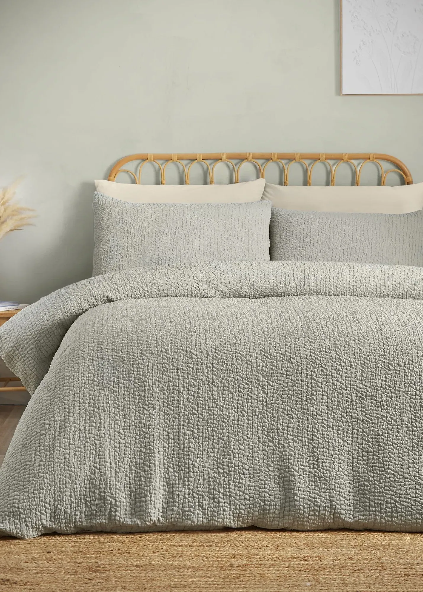 Crinkle Seersucker Single Duvet Cover Set - Green, Polyester product