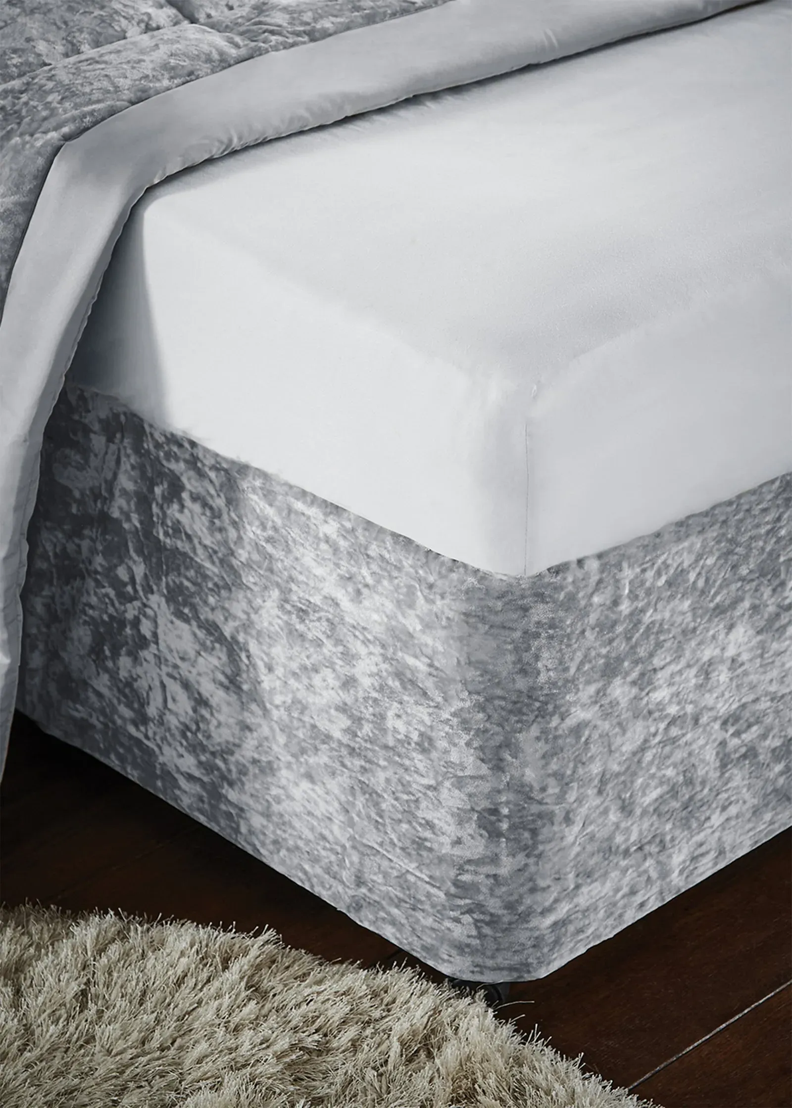 Crushed Velvet Double Divan Base Wrap - Grey, Polyester product