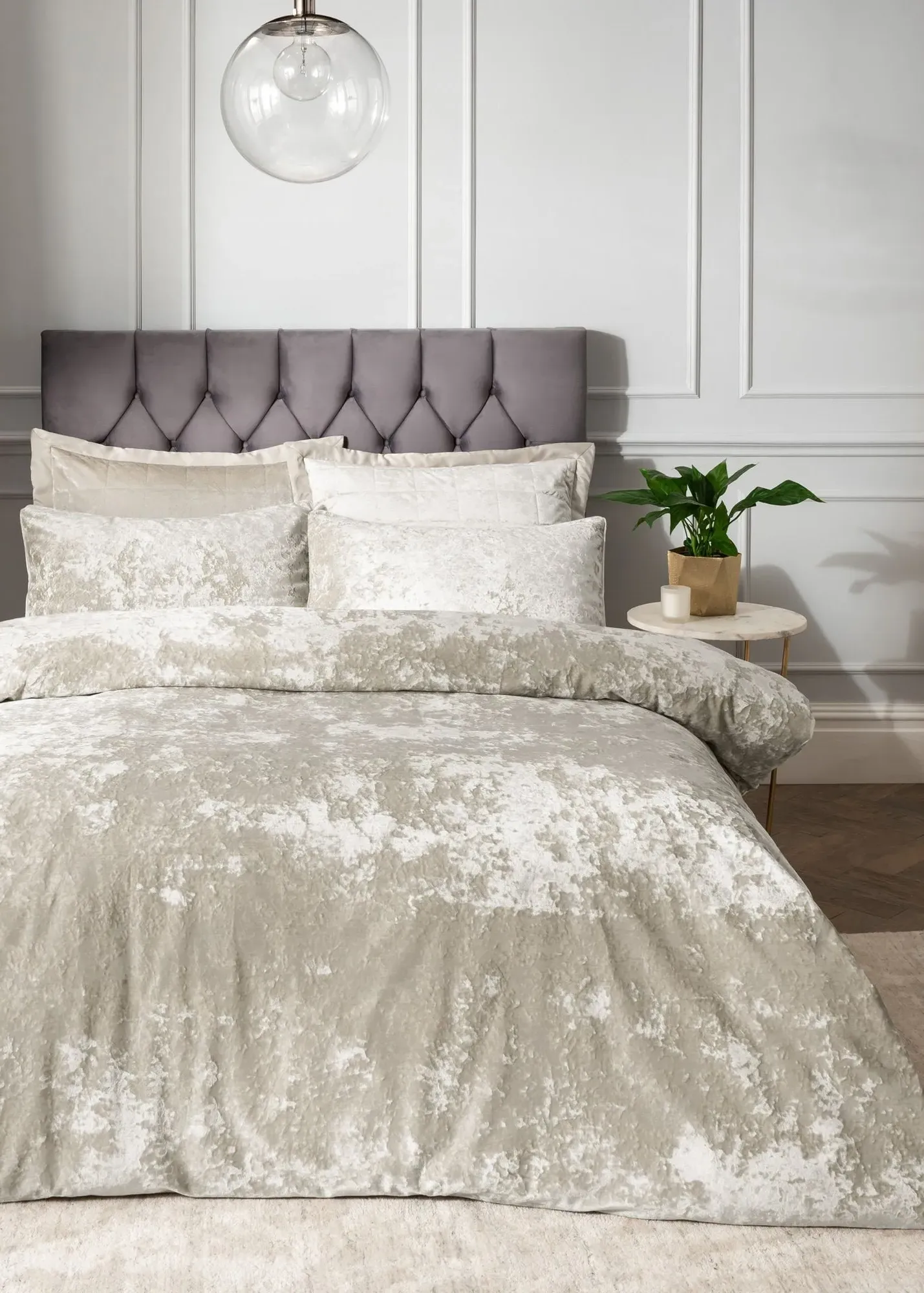 Crushed Velvet Double Duvet Cover Set - Natural, Polyester product