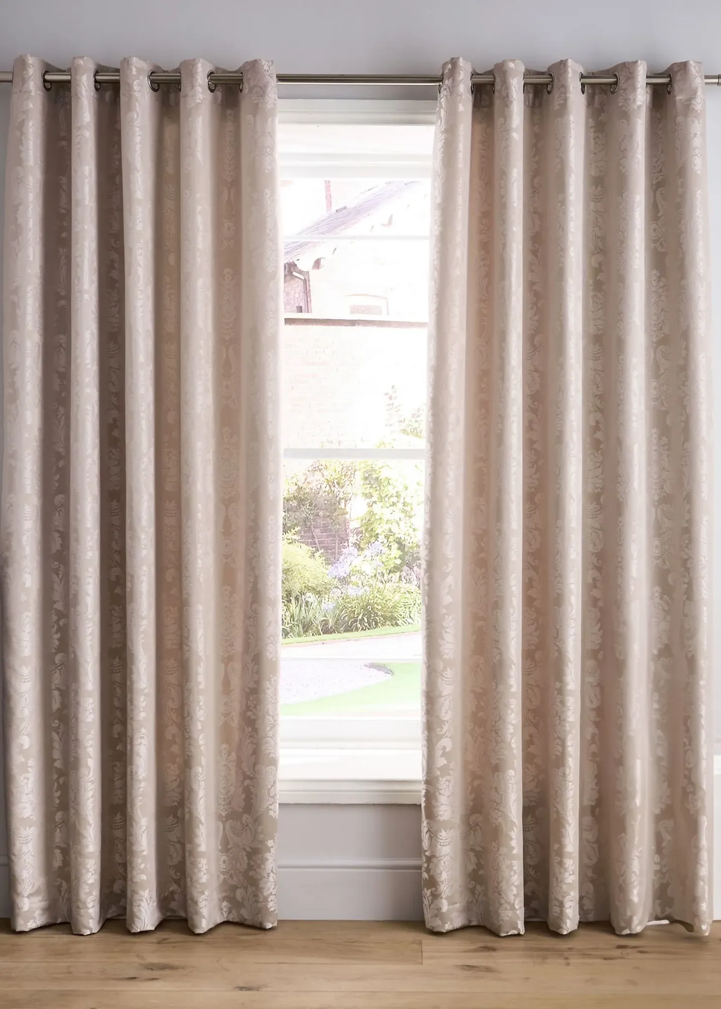 Damask Jacquard Lined Eyelet Curtains 66x72" - Gold, Polyester product