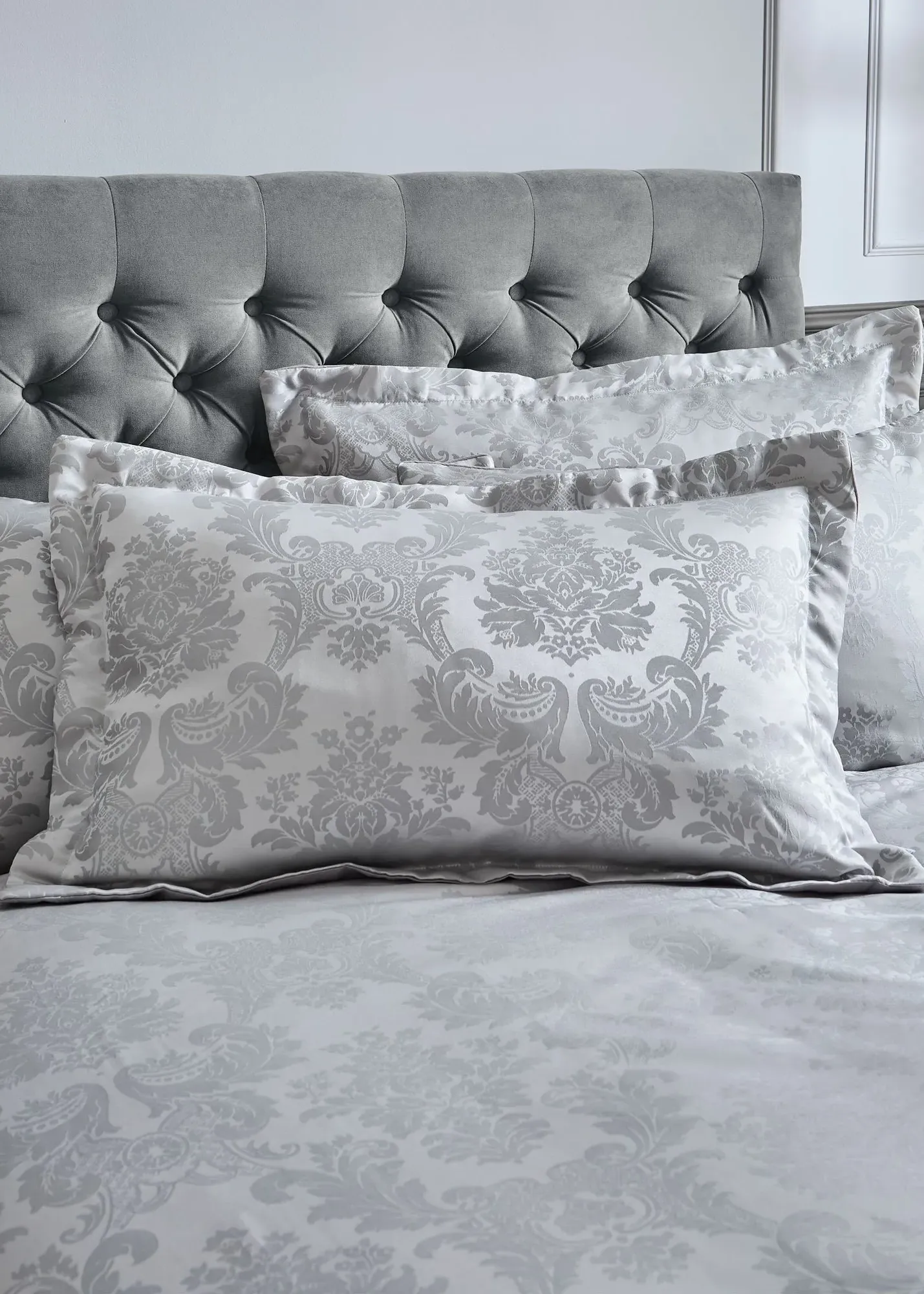 Damask Jacquard Quilted Pillow Sham Pair - Grey, Polyester product