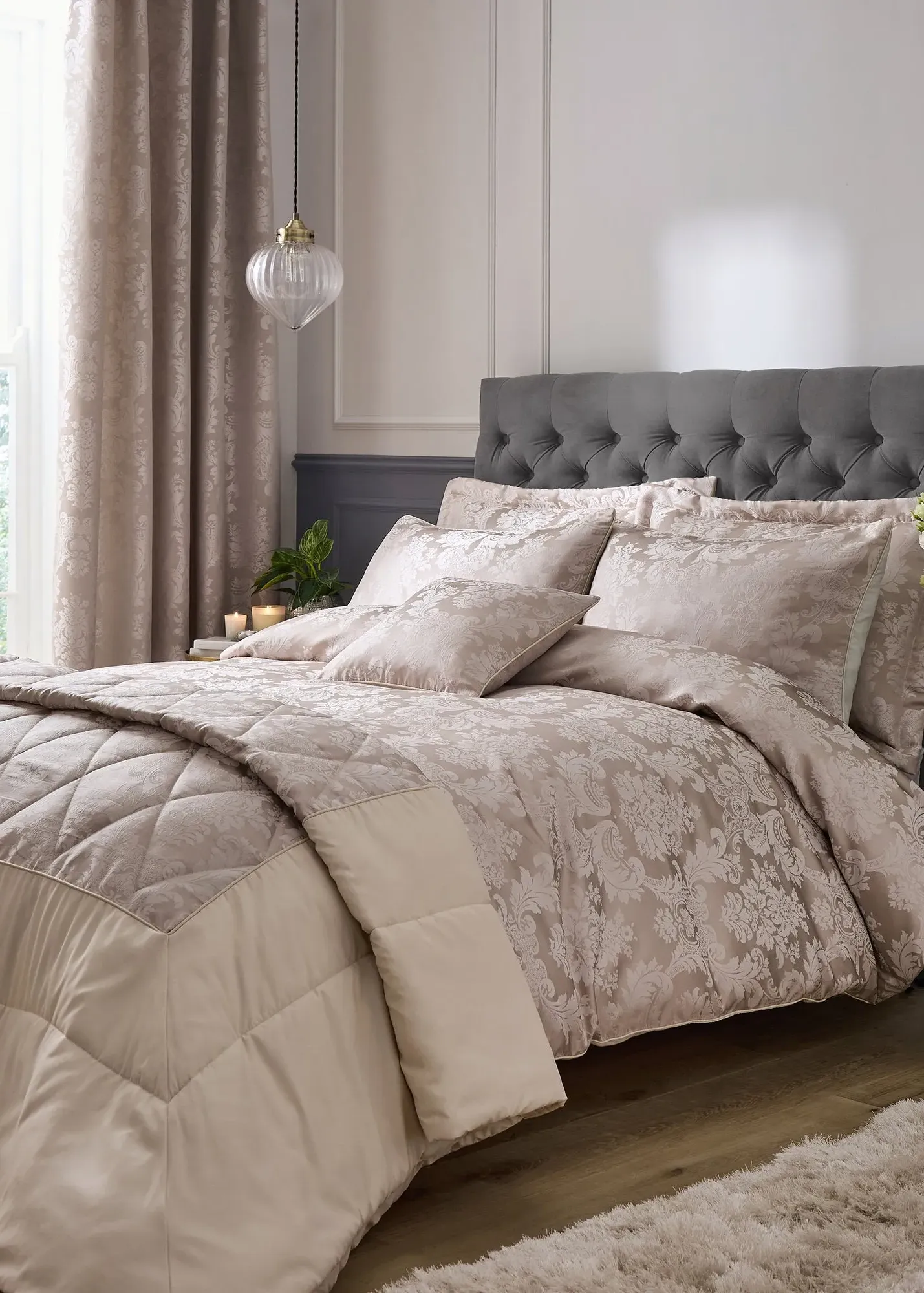 Damask Jacquard Single Duvet Cover Set - Beige, Polyester product