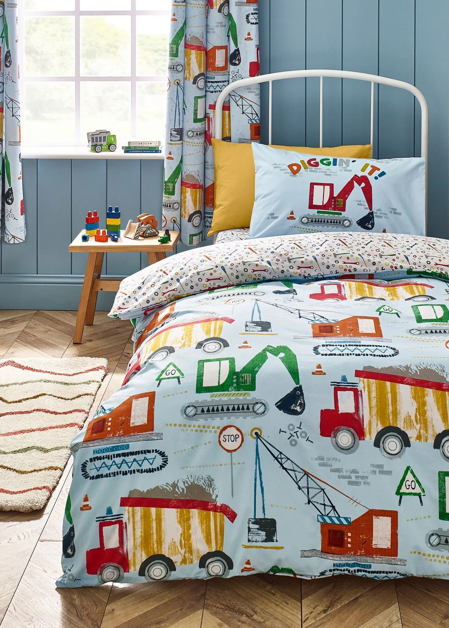 Digger Dreams Junior Reversible Duvet Cover Set - Blue product