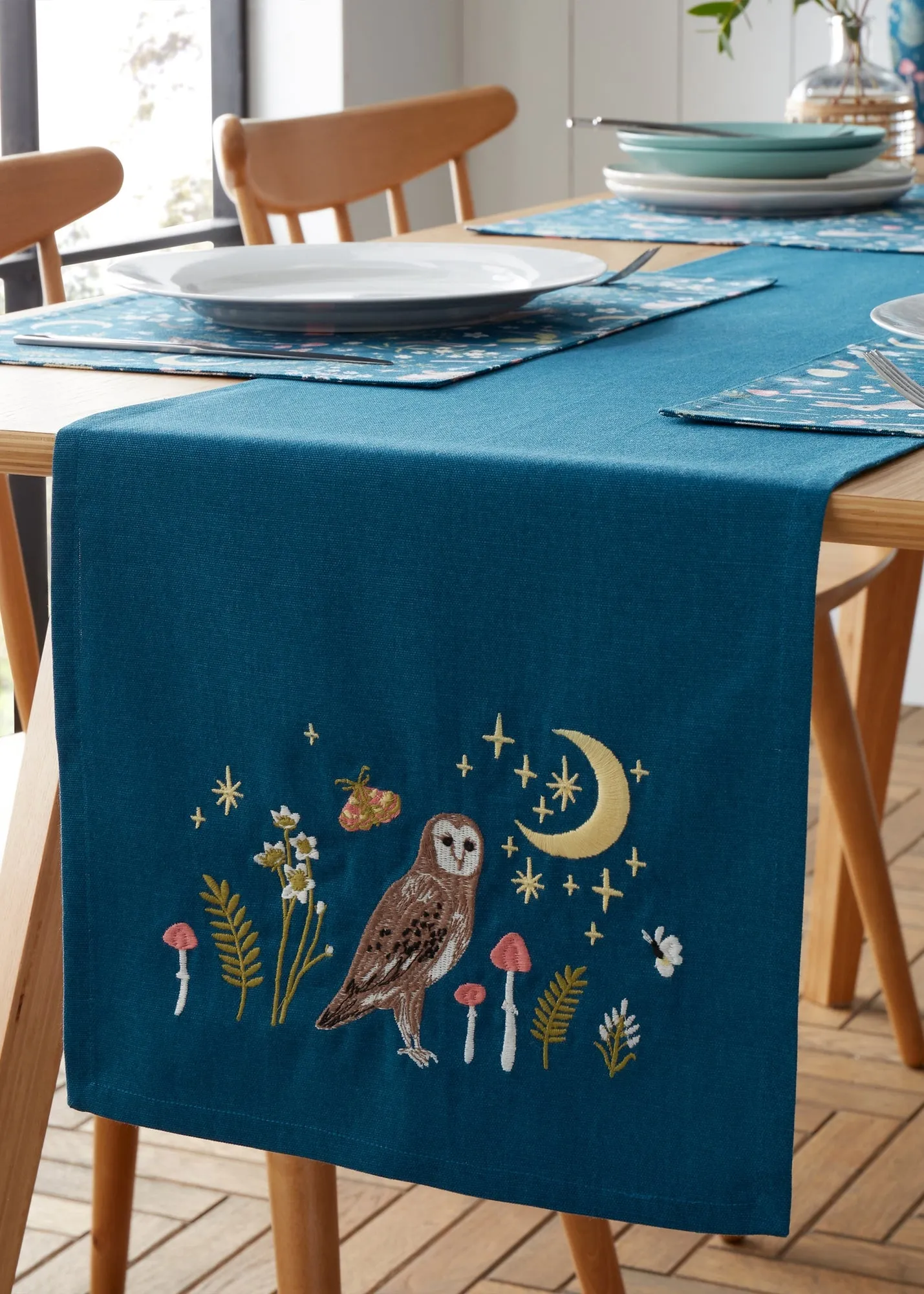Enchanted Animals Dining Table Runner - Navy, Cotton product