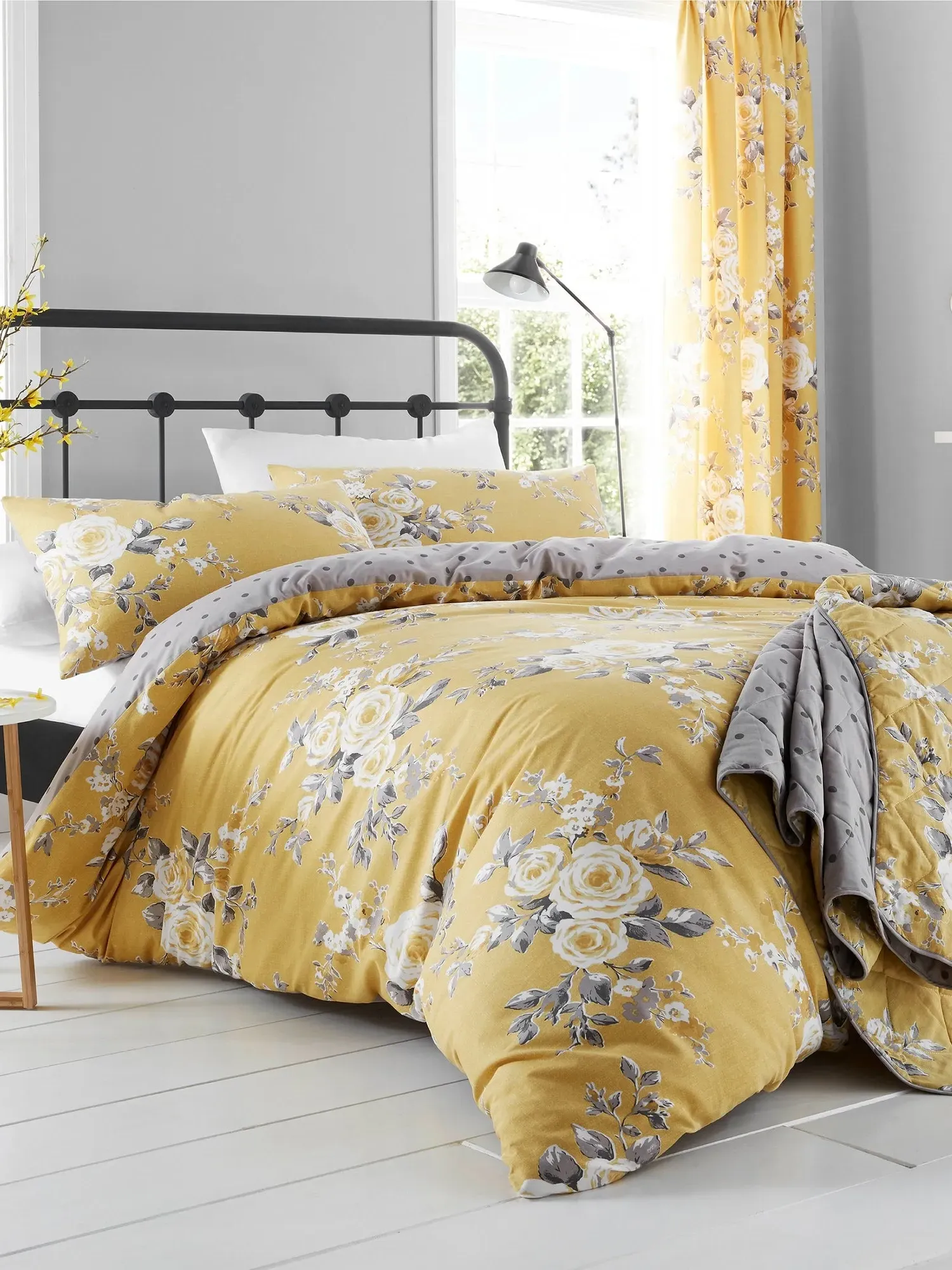 Floral Reversible Single Duvet Cover Set - Yellow product