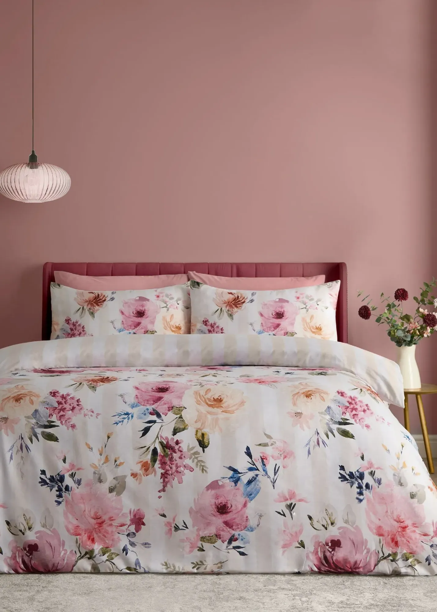 Floral Stripe So Soft Single Duvet Cover Set - Cream product