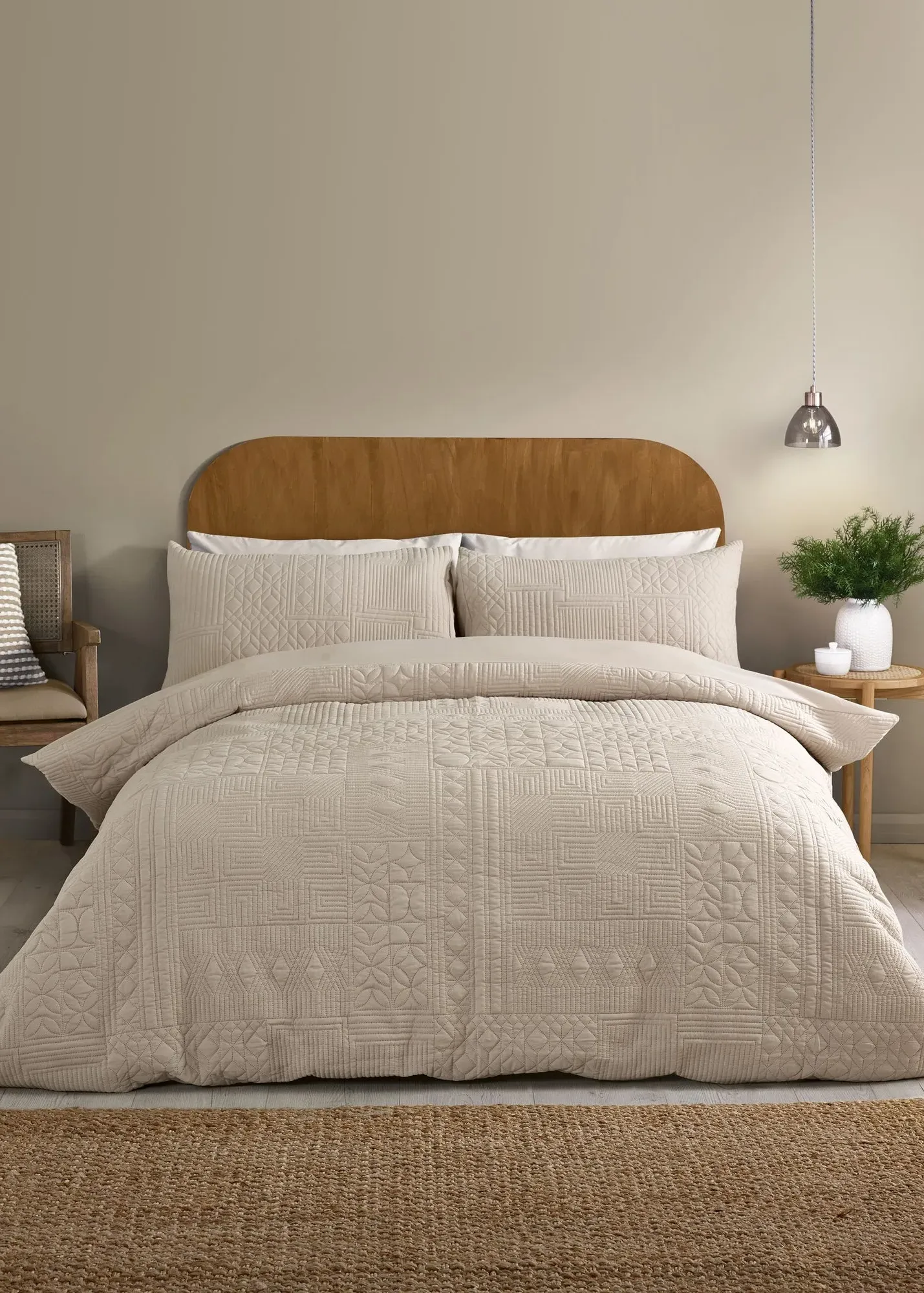 Folkstone Geo Single Duvet Cover Set - Cream, Microfibre product
