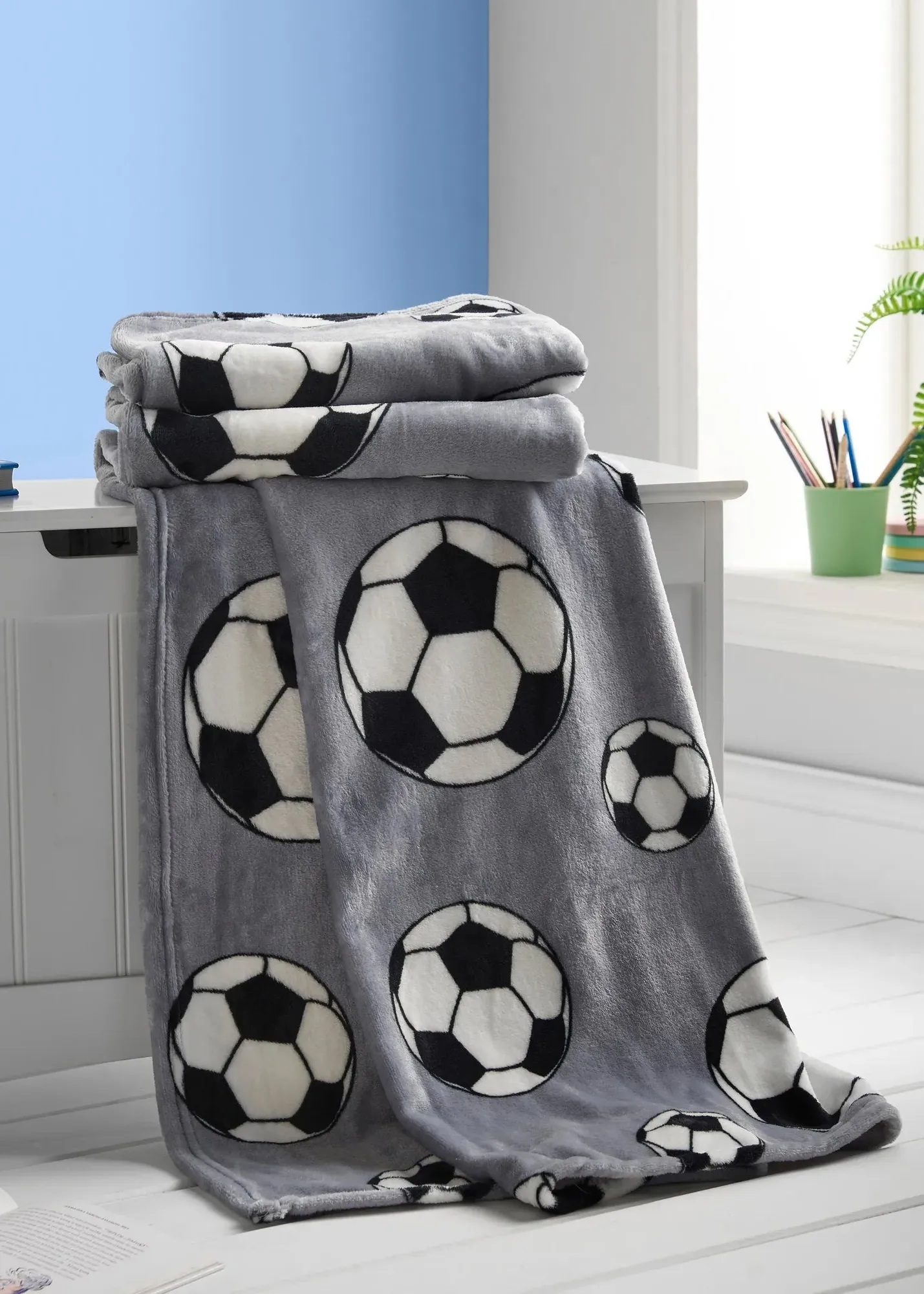 Football Fleece Blanket Throw - Grey, Polyester product