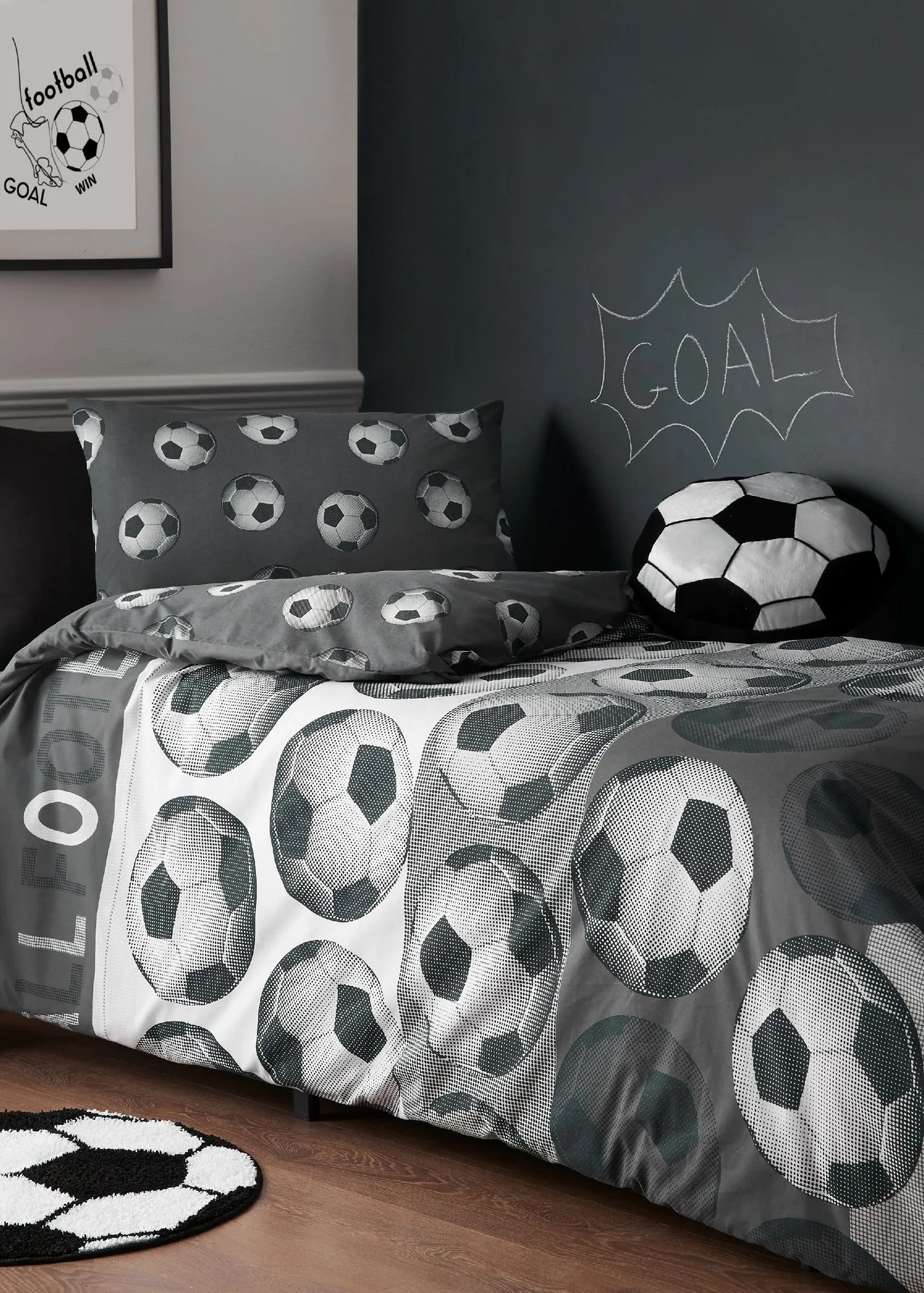 Football Reversible Single Duvet Cover Set - Grey product