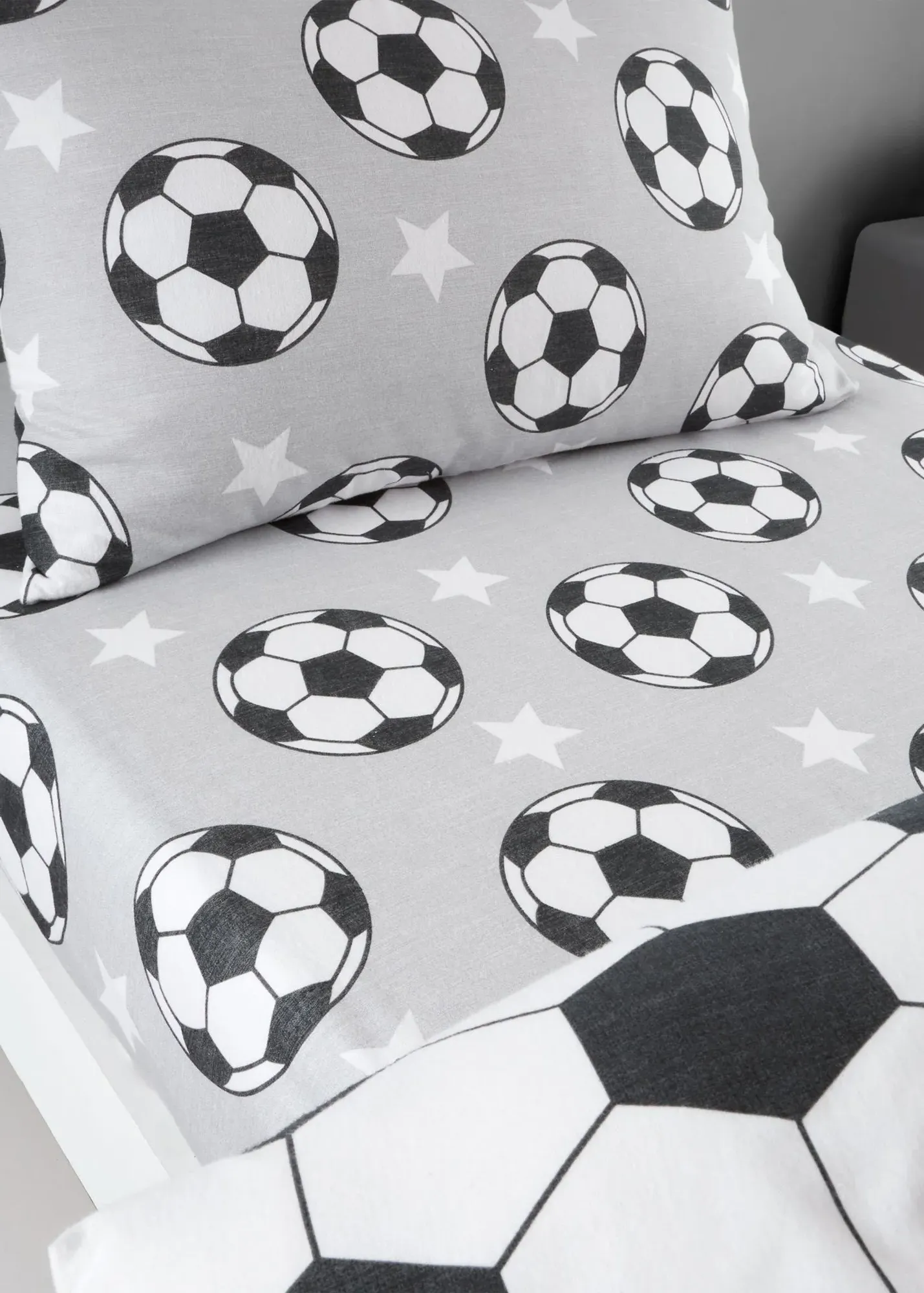 Football Stars Junior Fitted Sheet - Grey, Brushed Cotton product
