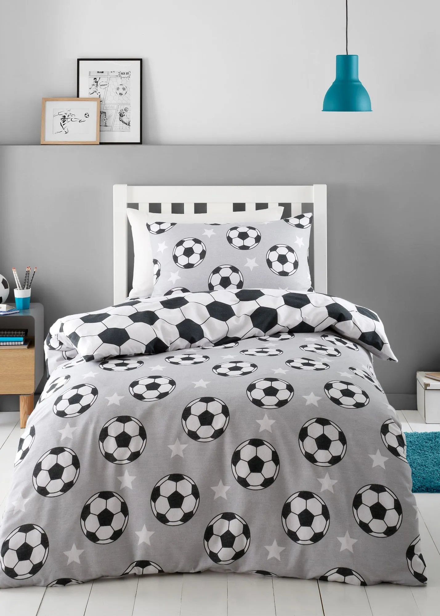 Football Stars Reversible Junior Duvet Cover Set - Grey, Brushed Cotton product