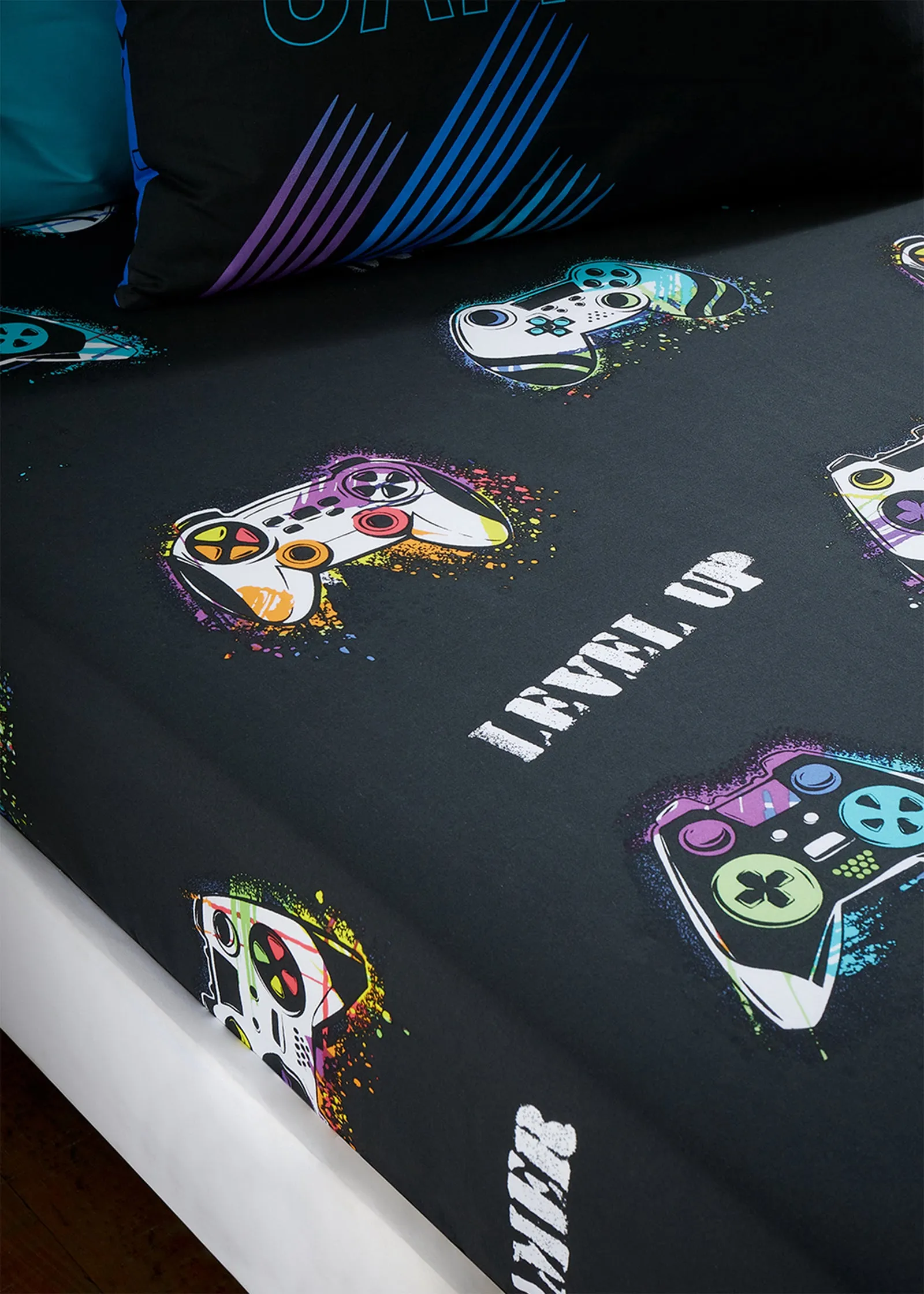 Game Over Single Fitted Bed Sheet - Black, Polycotton product