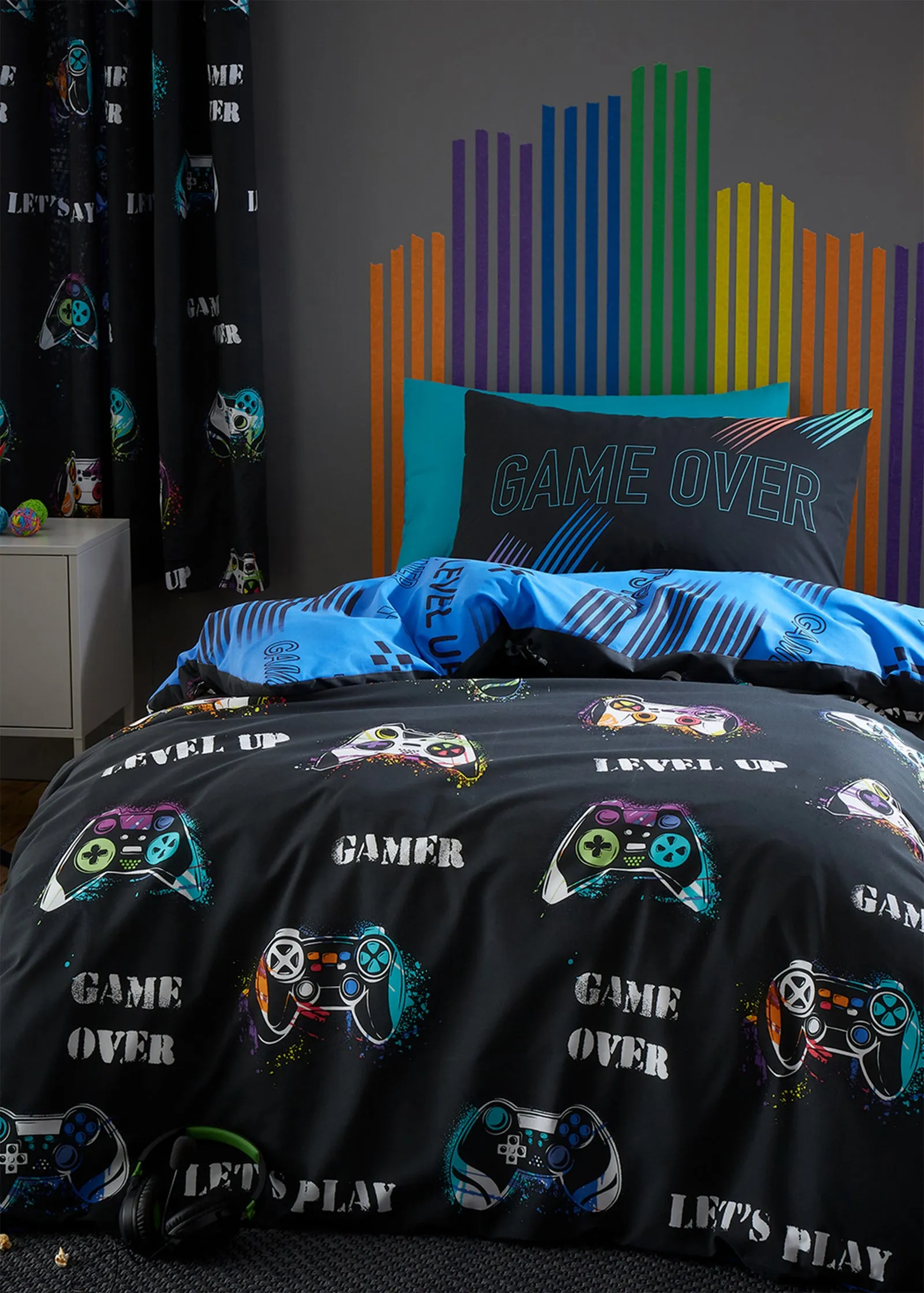 Game Over Single Reversible Duvet Cover Set - Black, Polycotton product