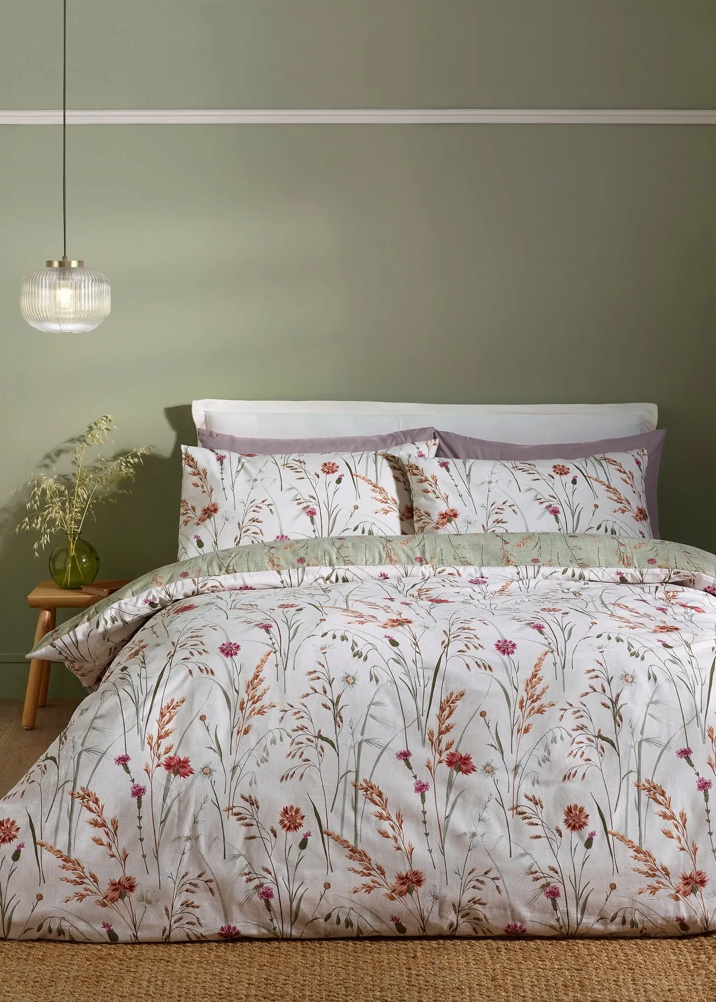 Grasmere Floral Single Reversible Duvet Cover Set - Green, Brushed Cotton product