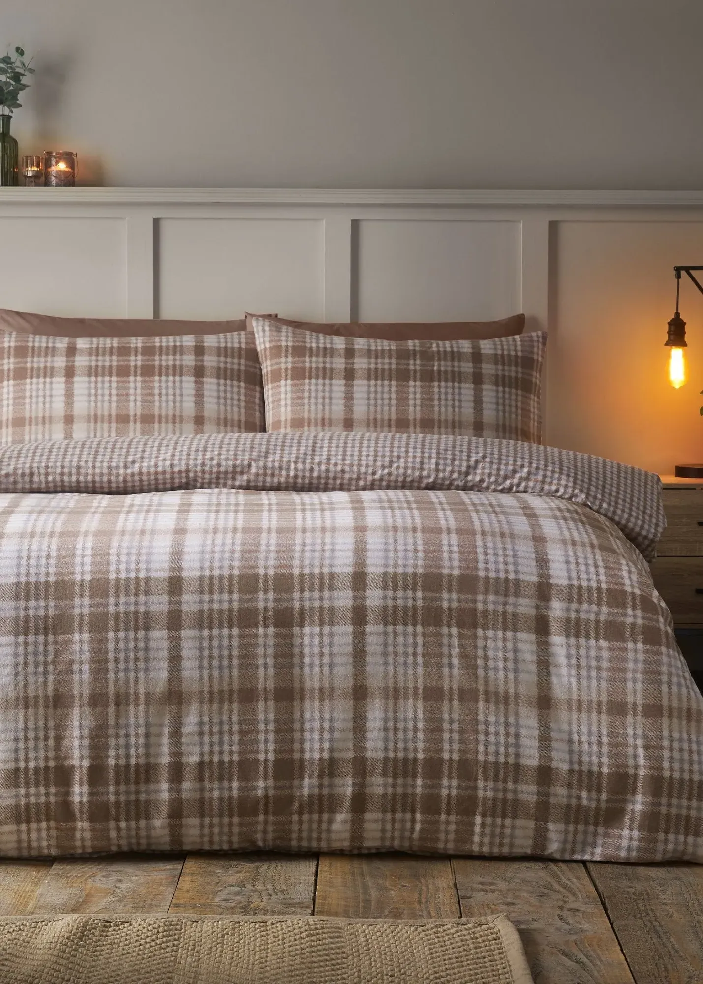 Hamish Check Single Duvet Cover Set - Natural, Brushed Cotton product