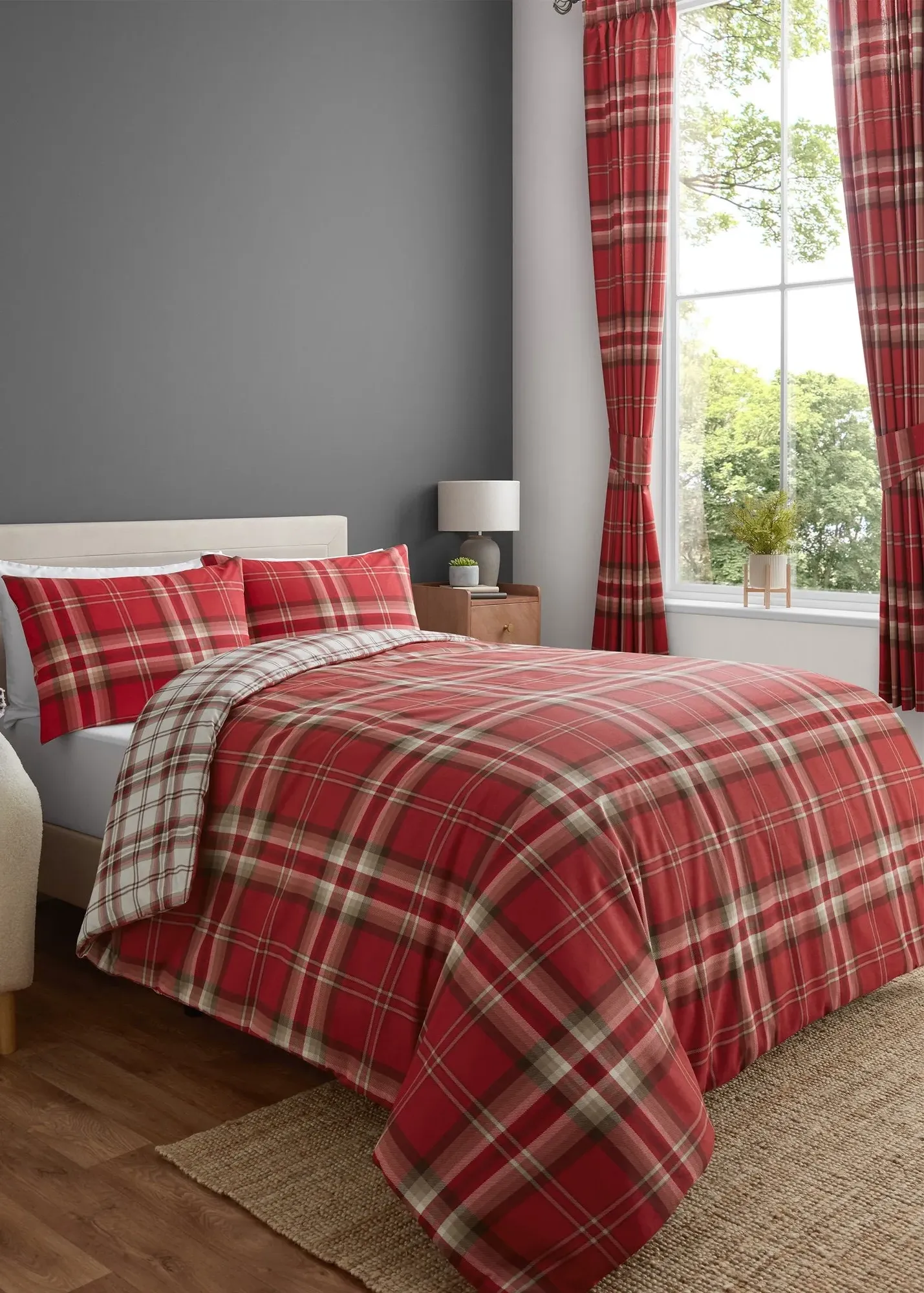 Kelso Check Reversible Single Duvet Cover Set - Red product