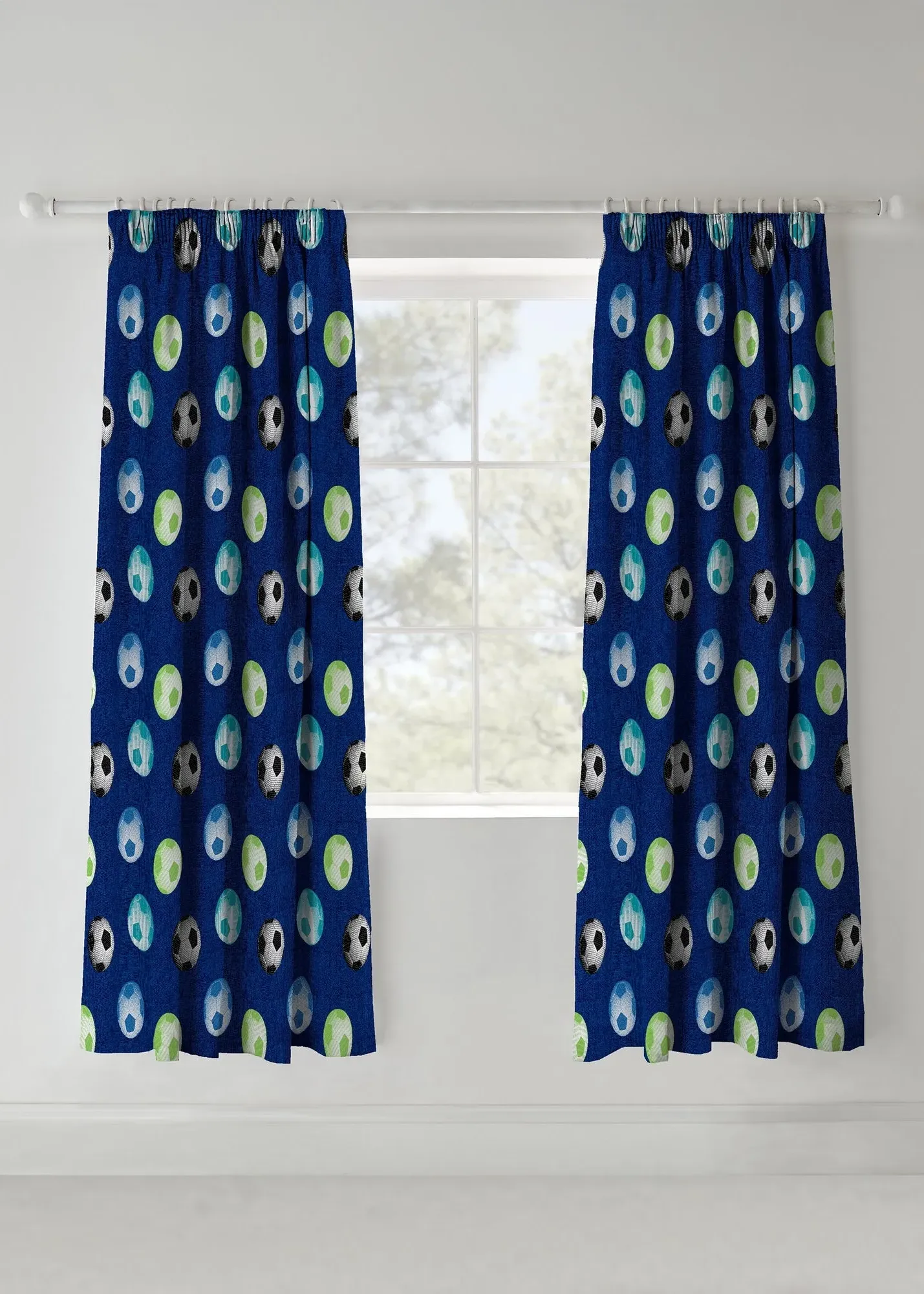 Kids Football Lined Pencil Pleat Curtains - Blue product