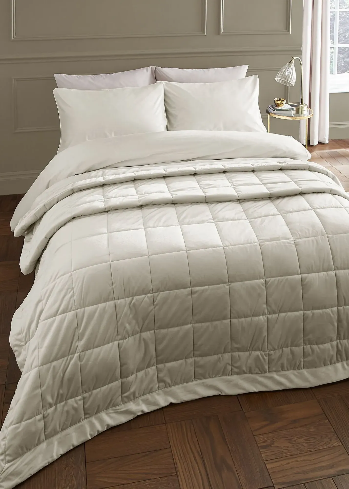 Kingsley Matt Velvet Quilted Bedspread - Cream, Polyester product