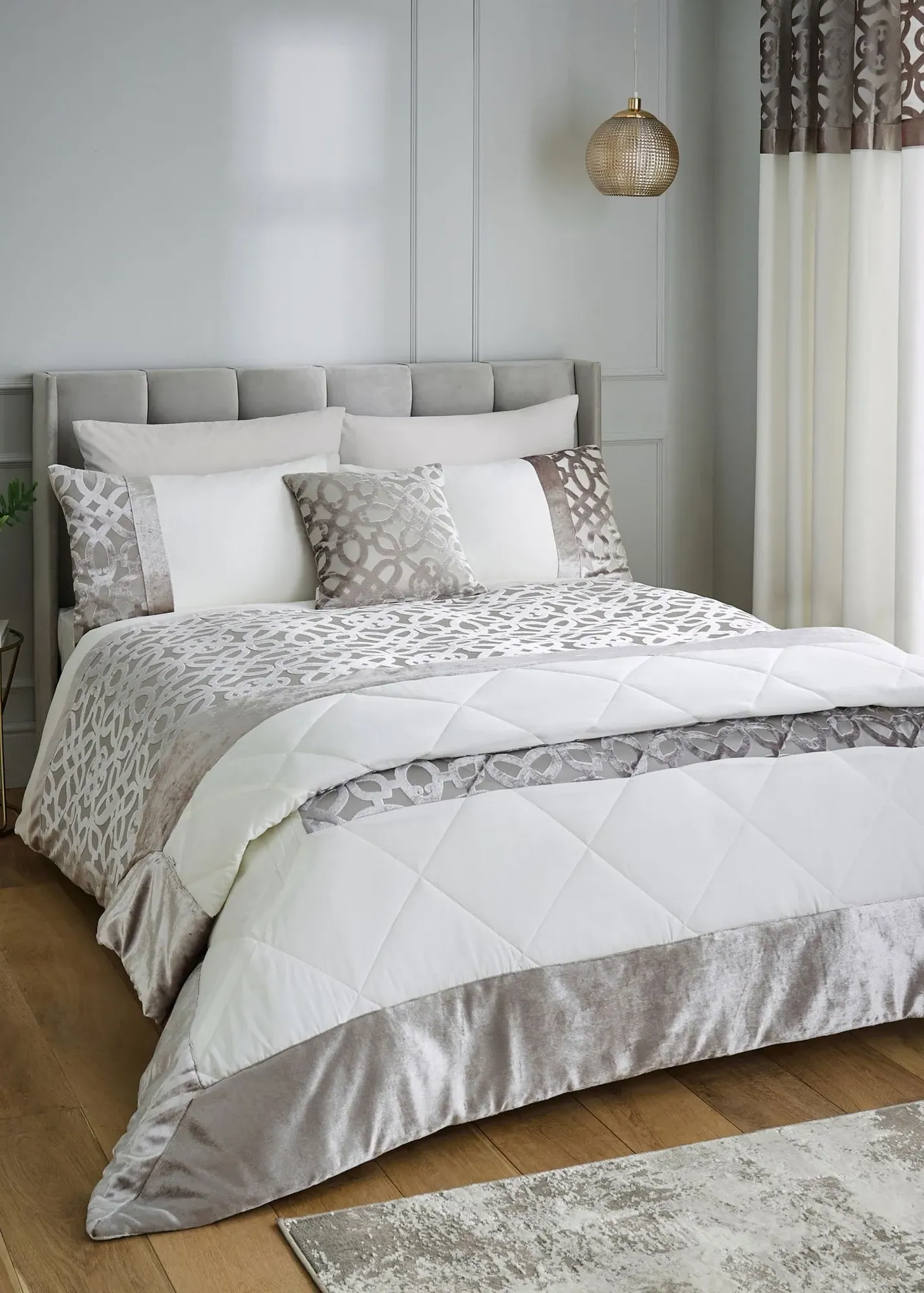 Lattice Cut Velvet Double Duvet Cover Set - Natural, Polyester product