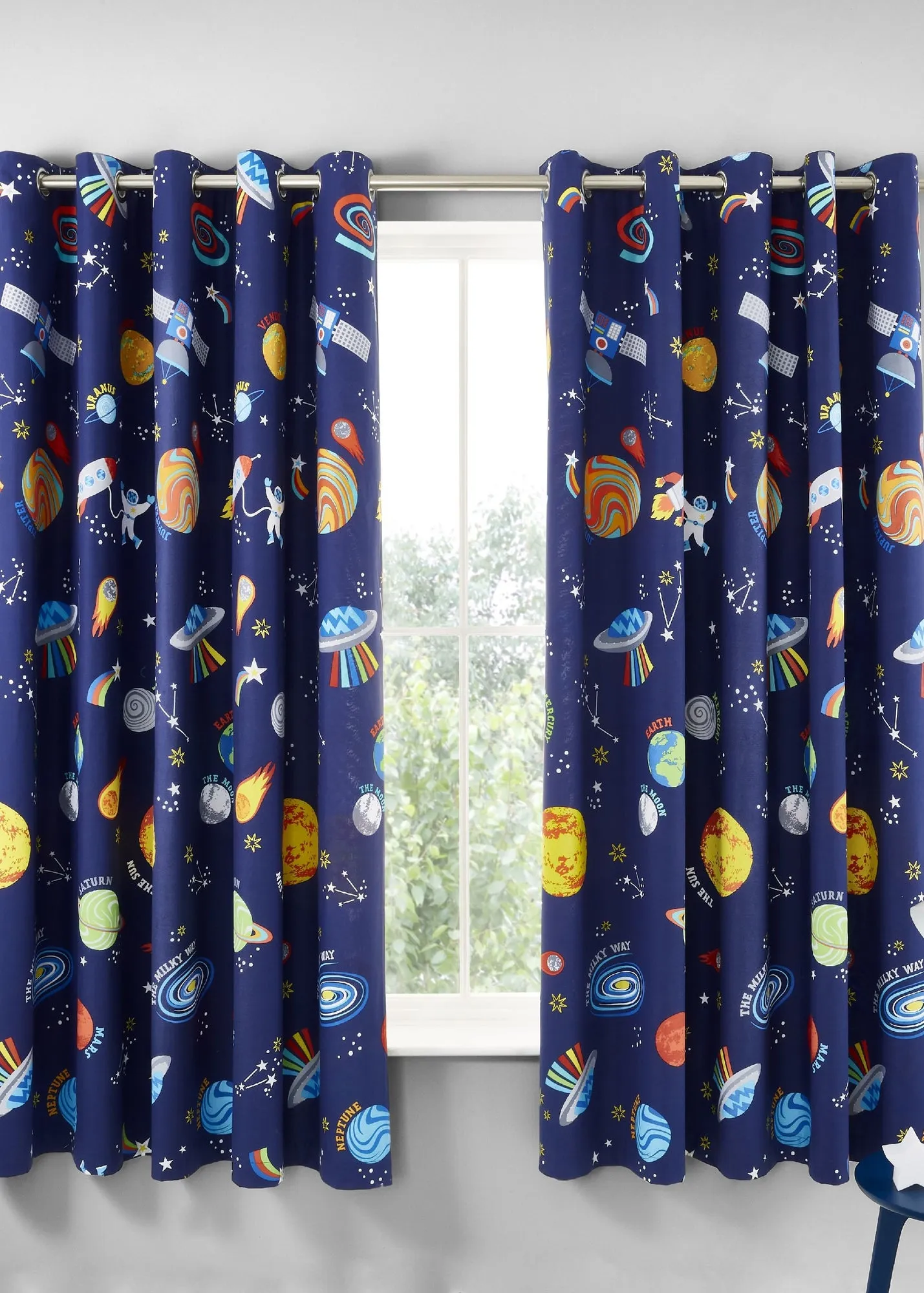 Lost In Space Fully Reversible Curtains - Blue, Polyester product