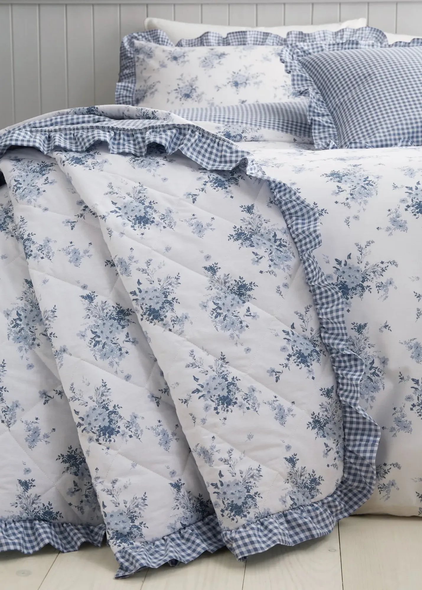 Lucie Floral Frill Reversible Bedspread - Blue product