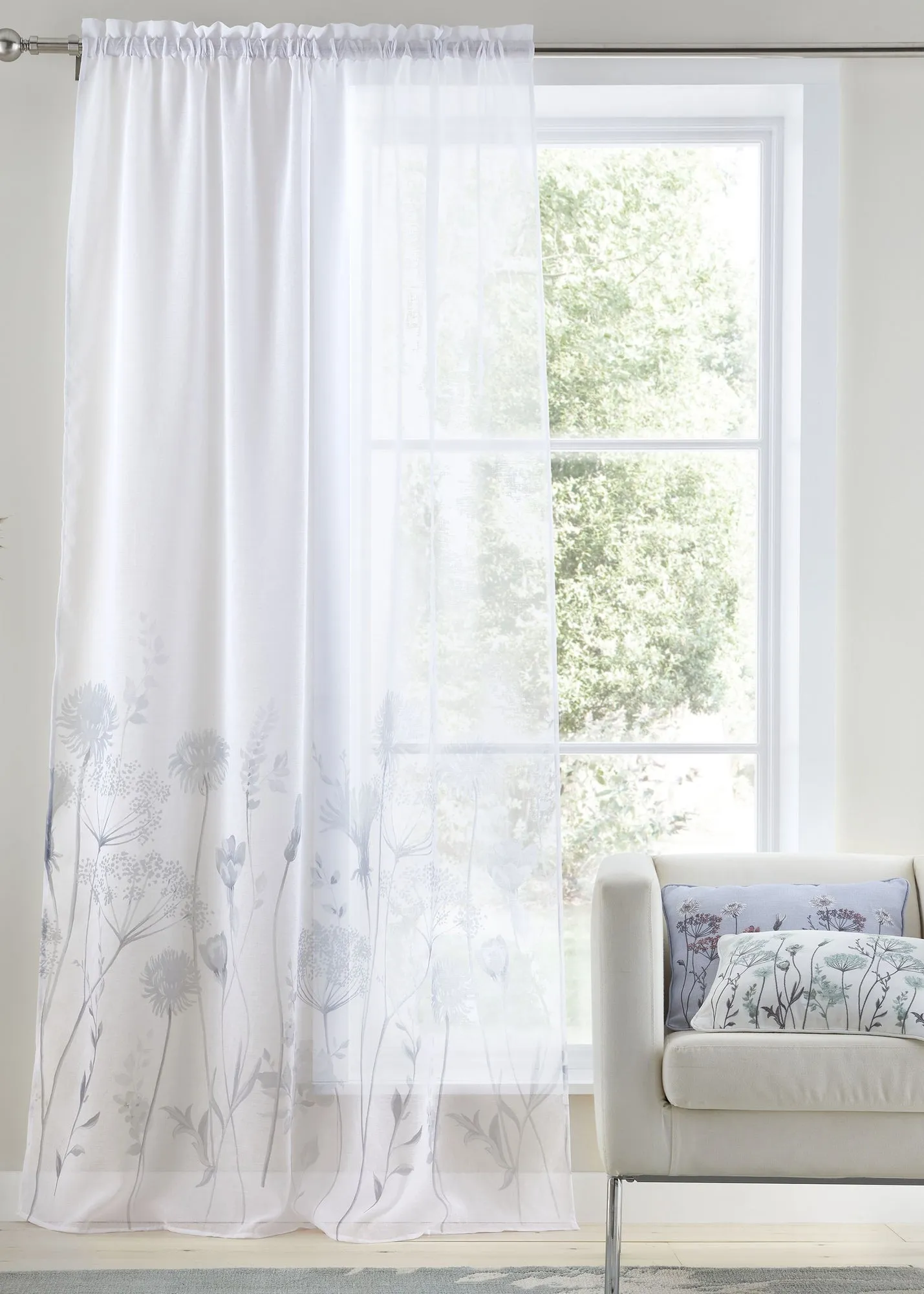 Meadowsweet Floral Tab Top Voile Curtain Panel - White, Polyester product