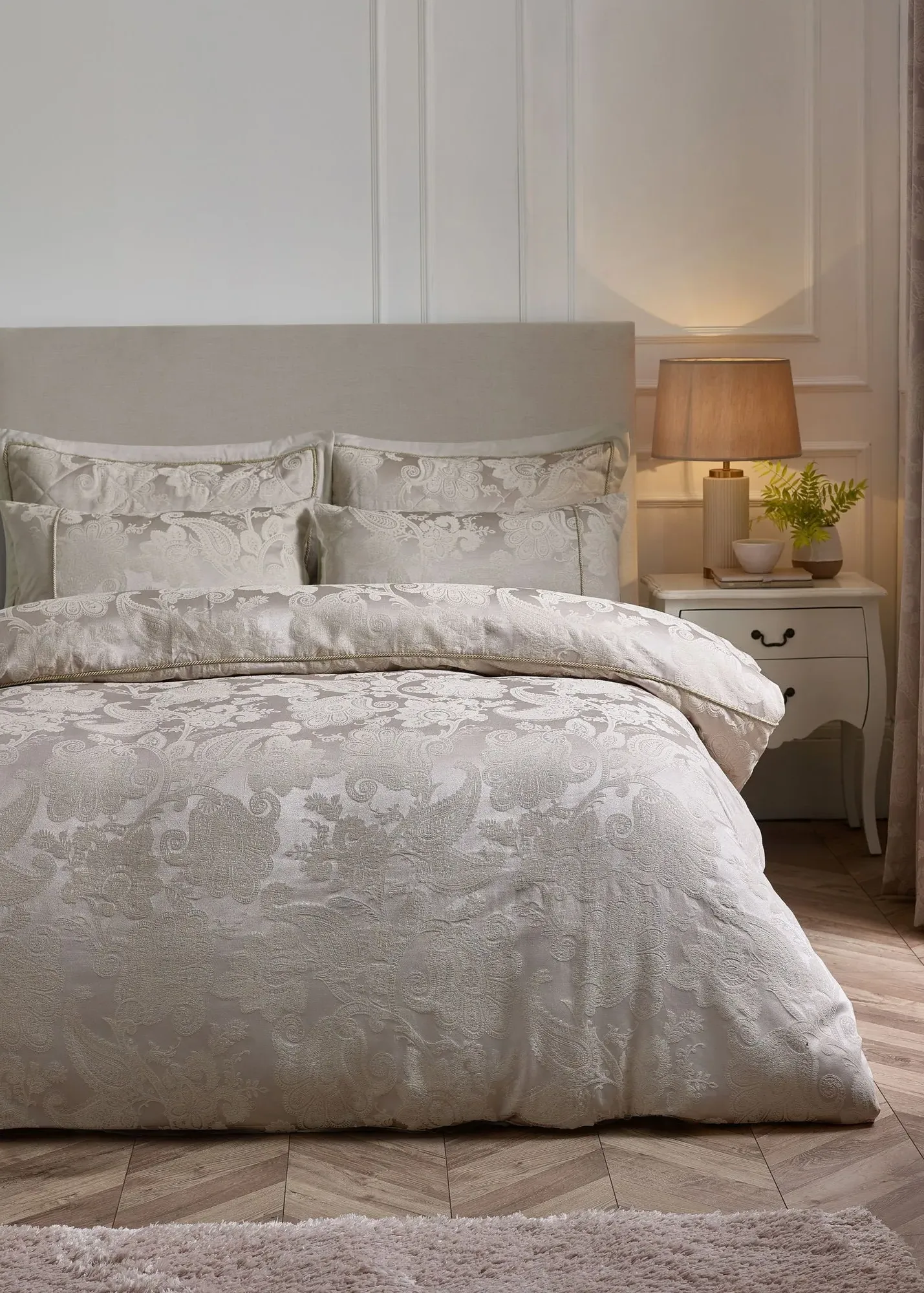 Opulent Jacquard Single Duvet Cover Set - Beige, Polyester product