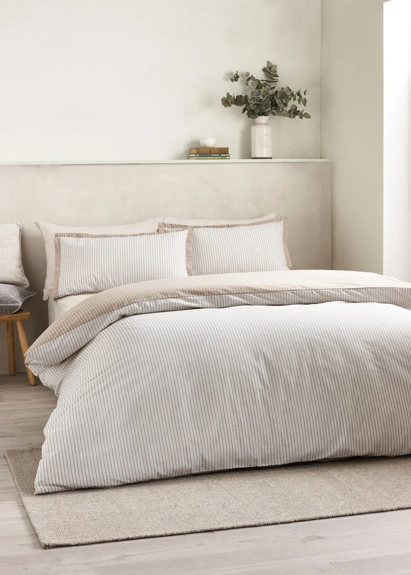 Oxford Pinstripe Reversible Single Duvet Cover Set - Brown, Cotton Blend product
