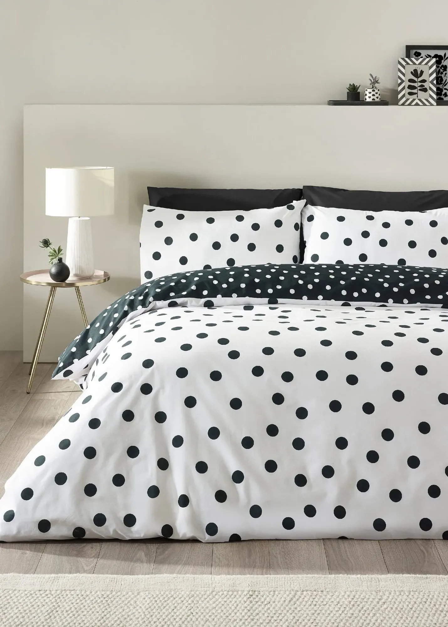 Polka Dot Reversible King Size Duvet Cover Set - White, Polyester product