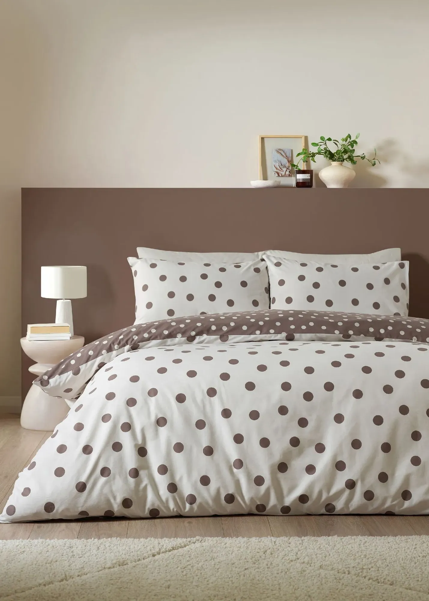 Polka Dot Single Reversible Duvet Cover Set - Brown, Polyester product