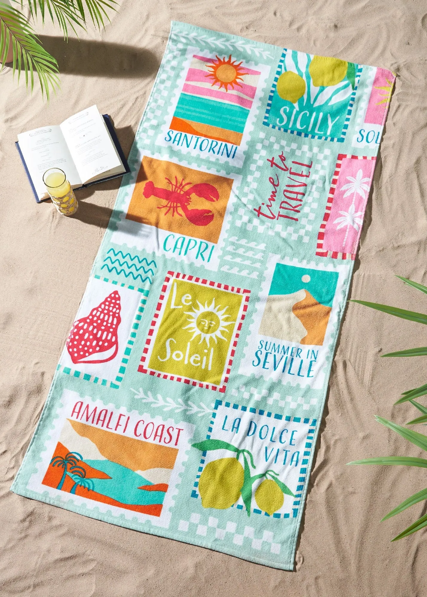 Postcards Cotton Beach Towel - Green product