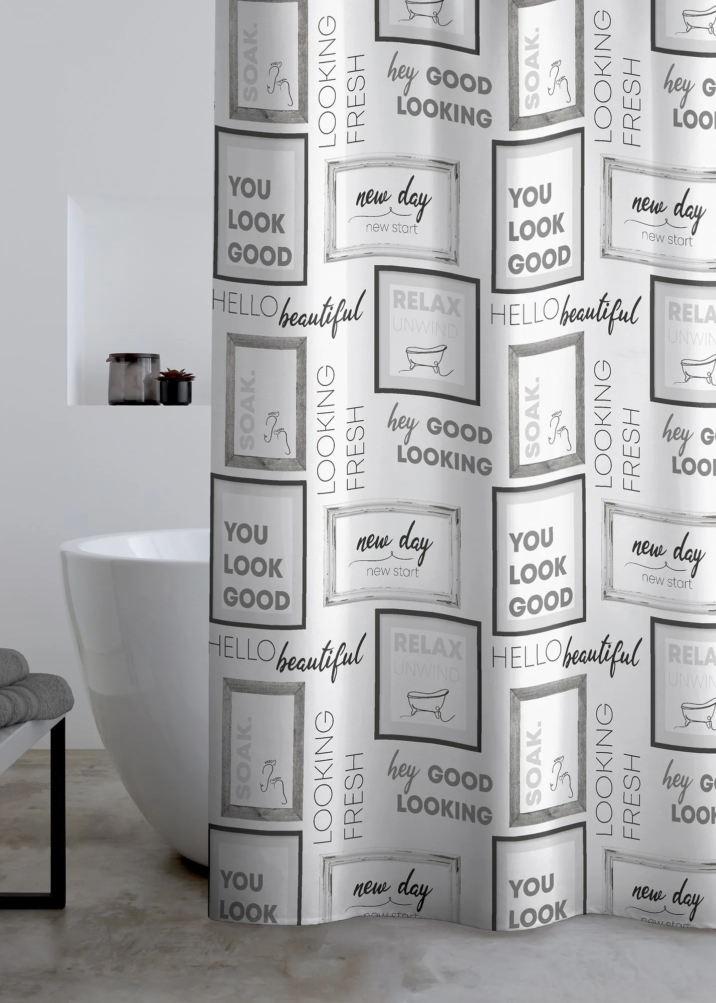 Relax and Unwind Shower Curtain - Grey, Polyester product