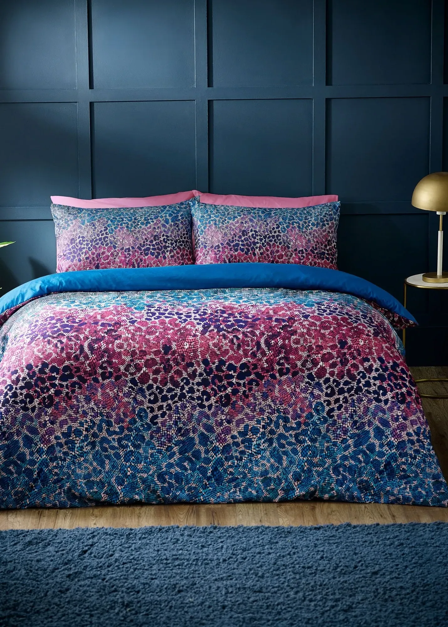 Satin Animal Print Single Duvet Cover Set - Blue product