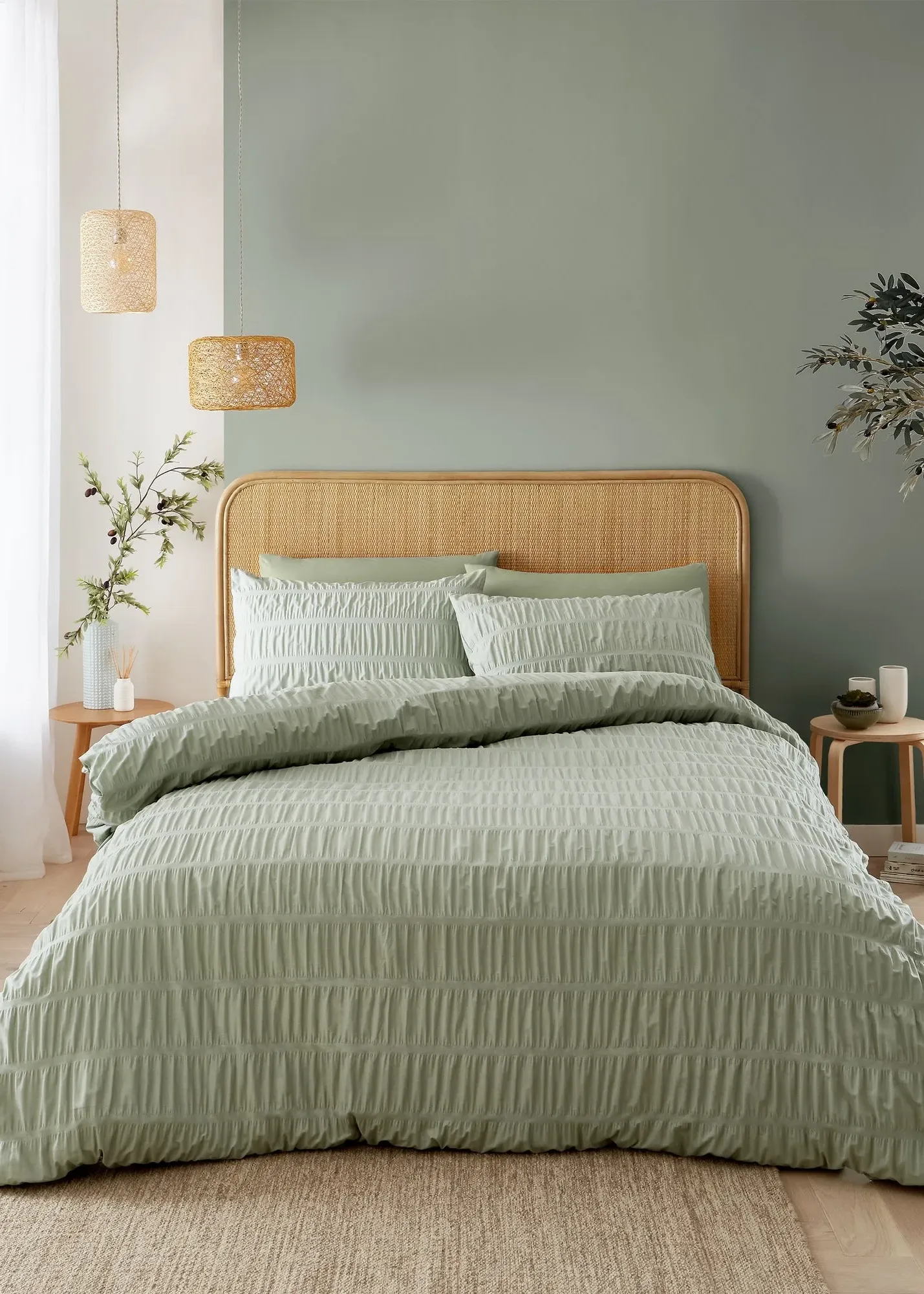 Seersucker Single Duvet Cover Set - Green product
