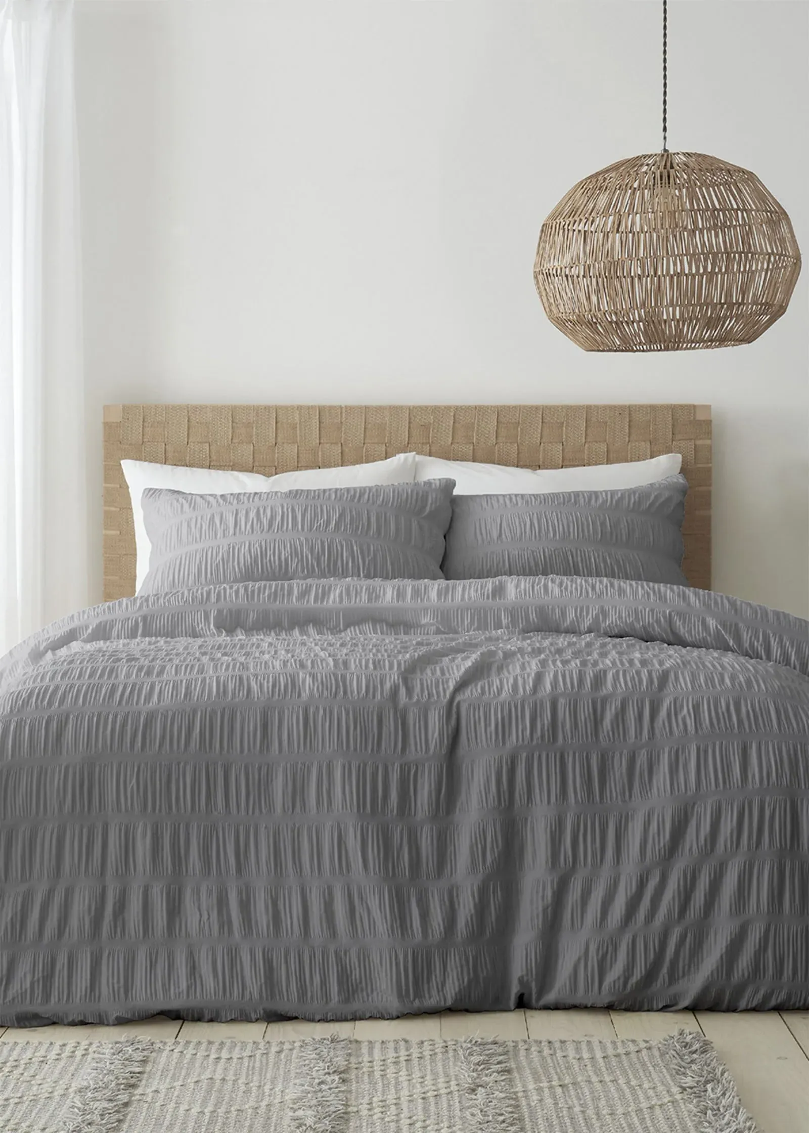 Seersucker Single Duvet Cover Set - Grey, Recycled Polyester Cotton product