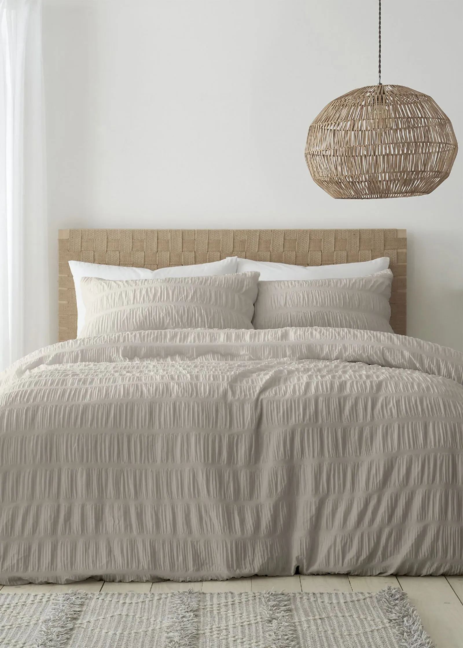 Seersucker Single Duvet Cover Set - Natural, Recycled Polyester Cotton product
